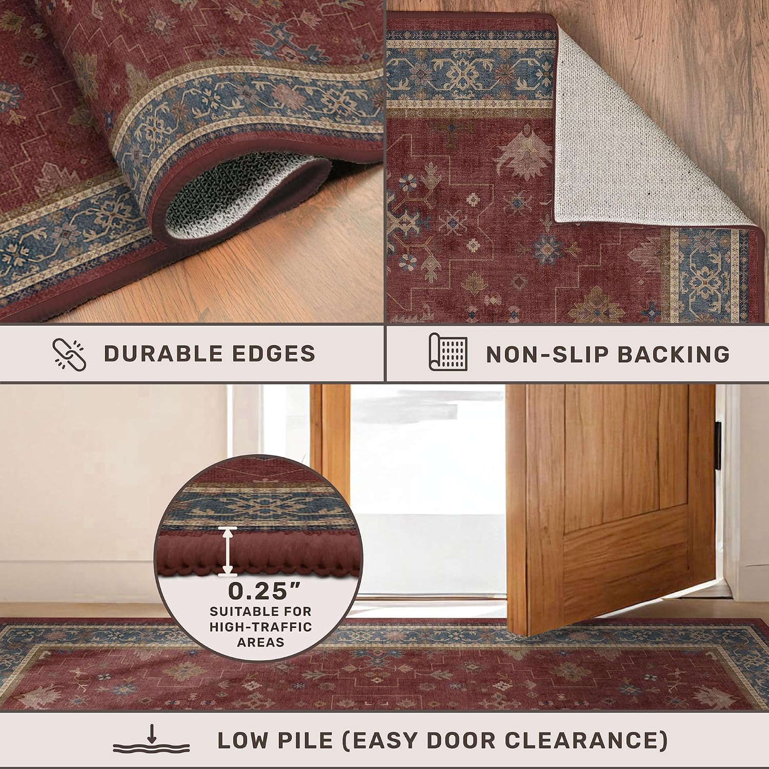 Thumbnail 4 de Hazo Haus Moroccan Rug 10 x 14 in, Dark Red