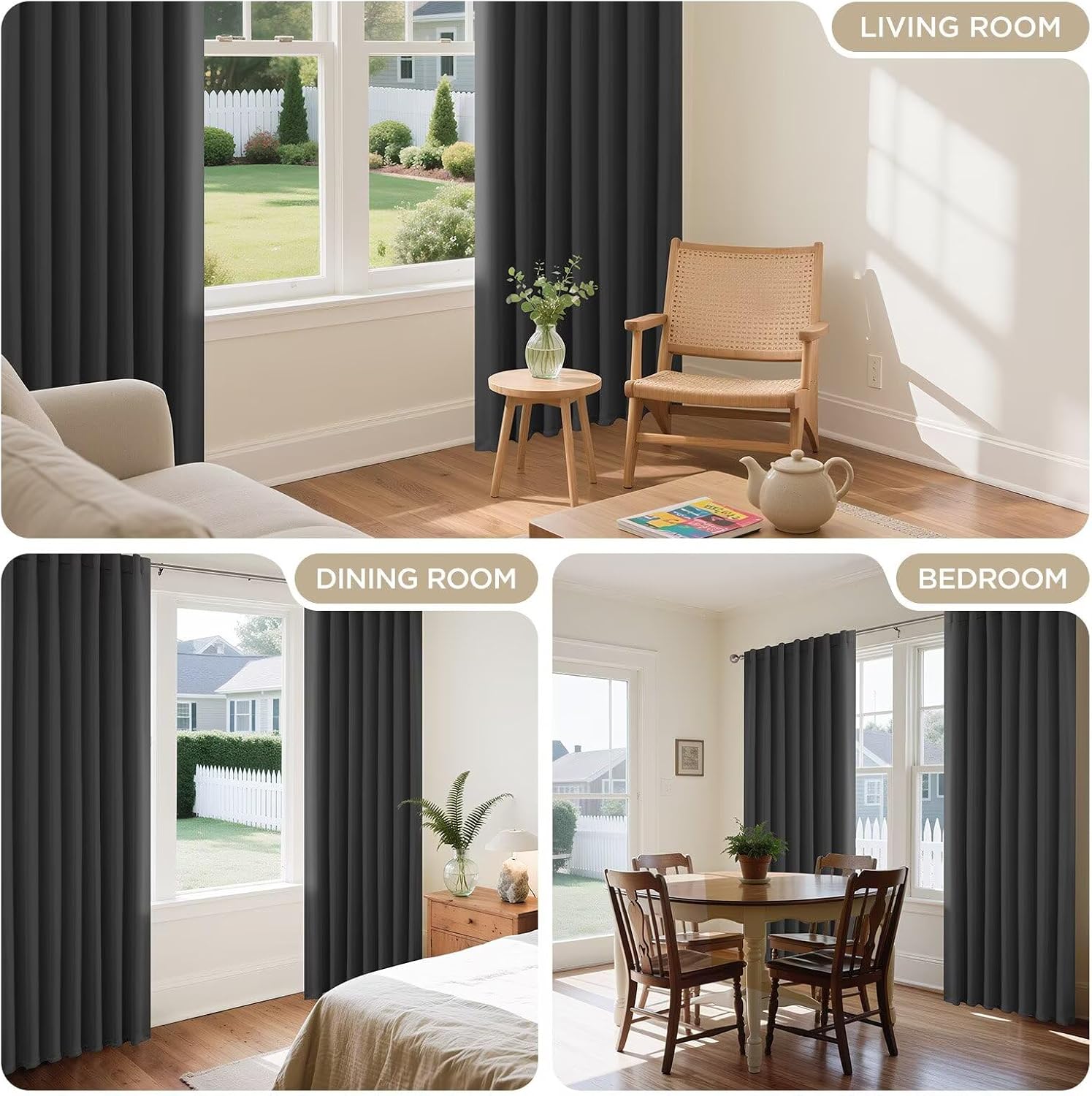 Detalle de Joydeco GD861 RBT Blackout Curtains, 108-Inch Dark Gray Polyester, 2 Panels