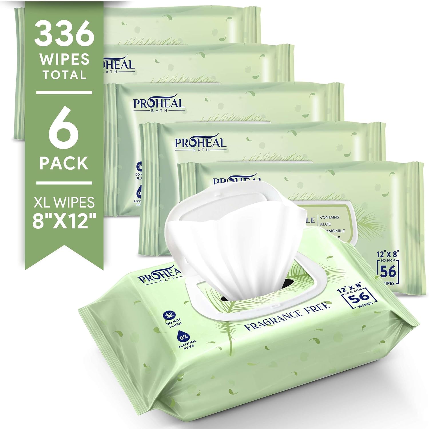 Detalle de ProHeal Extra Large Adult Wipes for Elderly — 6 packs of 56 (336 wipes) | 12" x 8" No Rinse, Fragrance Free
