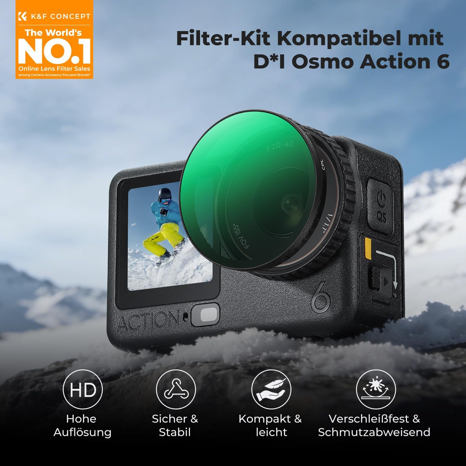 Detalle 2 de K&F CONCEPT Clip-On Schnellwechsel-Filter Kit für DJI Osmo Action 6 (6er-Pack) mit CPL, ND8/ND16/ND32/ND64 & Black-Mist 1/4