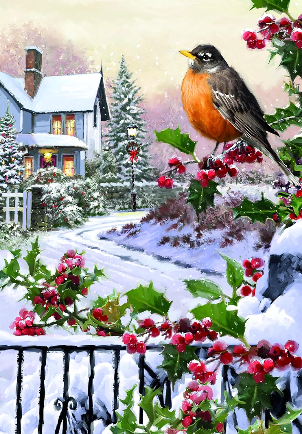 Detalle 2 de Clementoni „Robin and Holly Bushes“ – Puzzle für Erwachsene mit 1.000 Teilen (70 x 50 cm) – Weihnachtsmotiv 81501