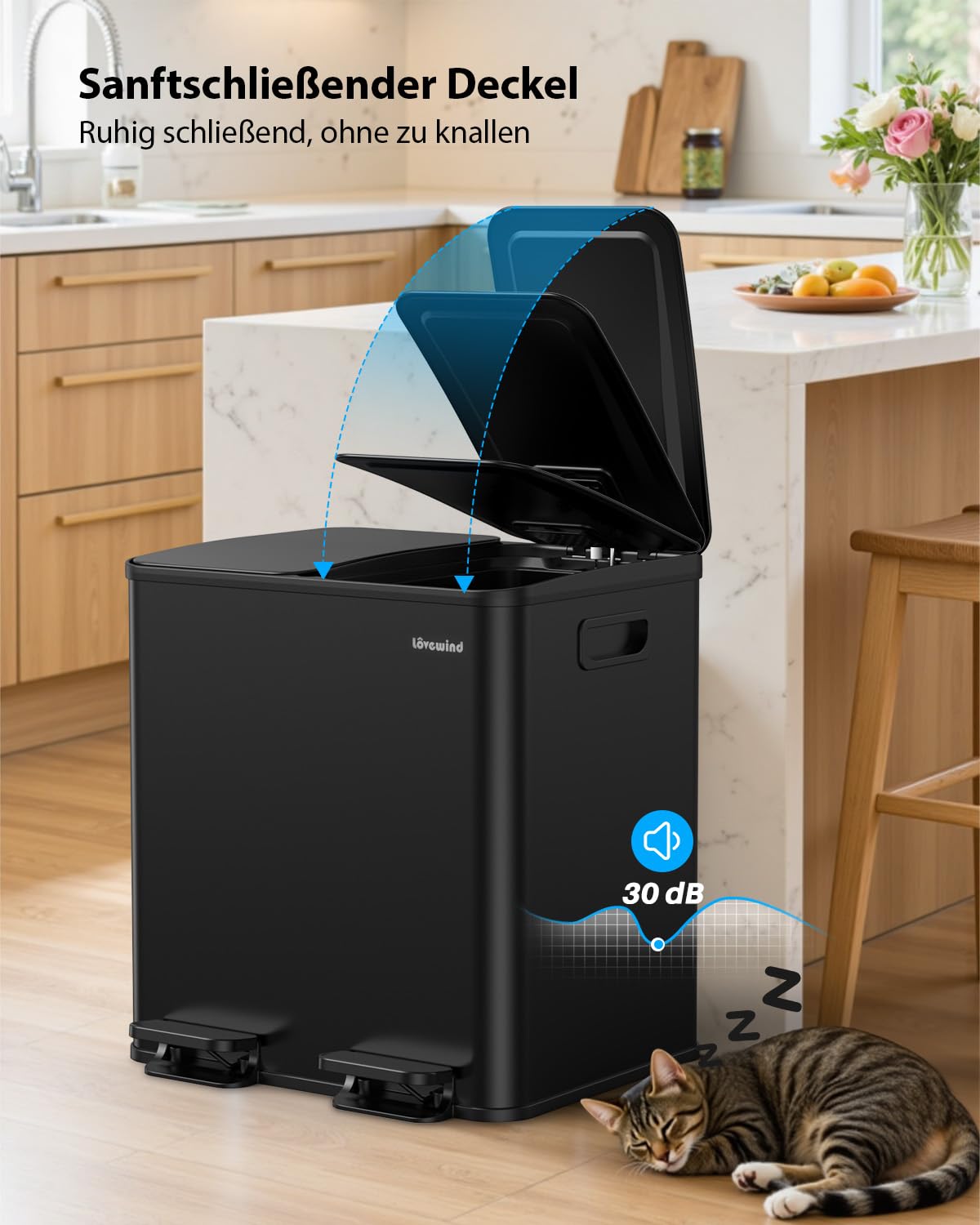 Detalle 2 de lovewind Mülleimer Set mit 2×15 l – Doppeltret-Mülleimer aus Edelstahl mit Deckel (Soft-Close)