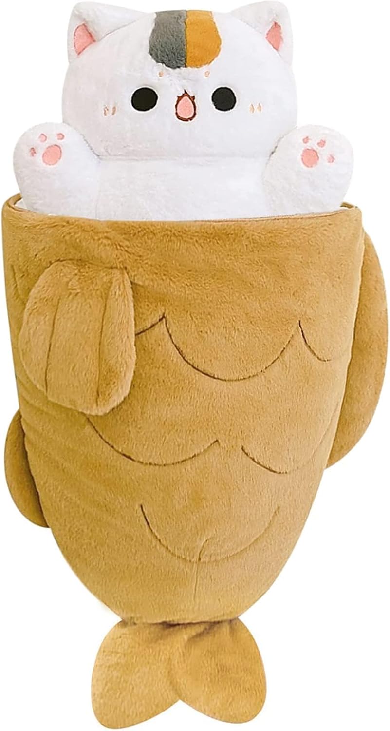 Detalle de Shownicer Plüschtier Katze Kuscheltier 2-in-1 Fisch-Kätzchen-Kissen – 80 cm