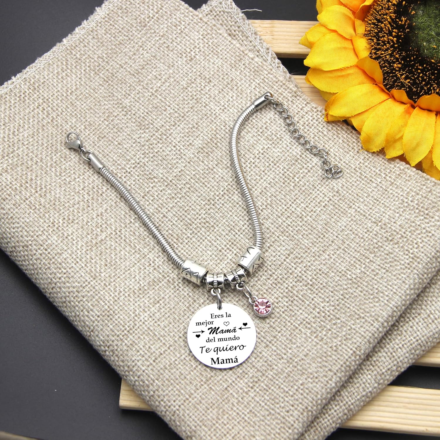 Thumbnail 2 de FGHJK Pulsera de mamá en acero inoxidable para el Día de la Madre (ajuste 17 cm + 3 cm)