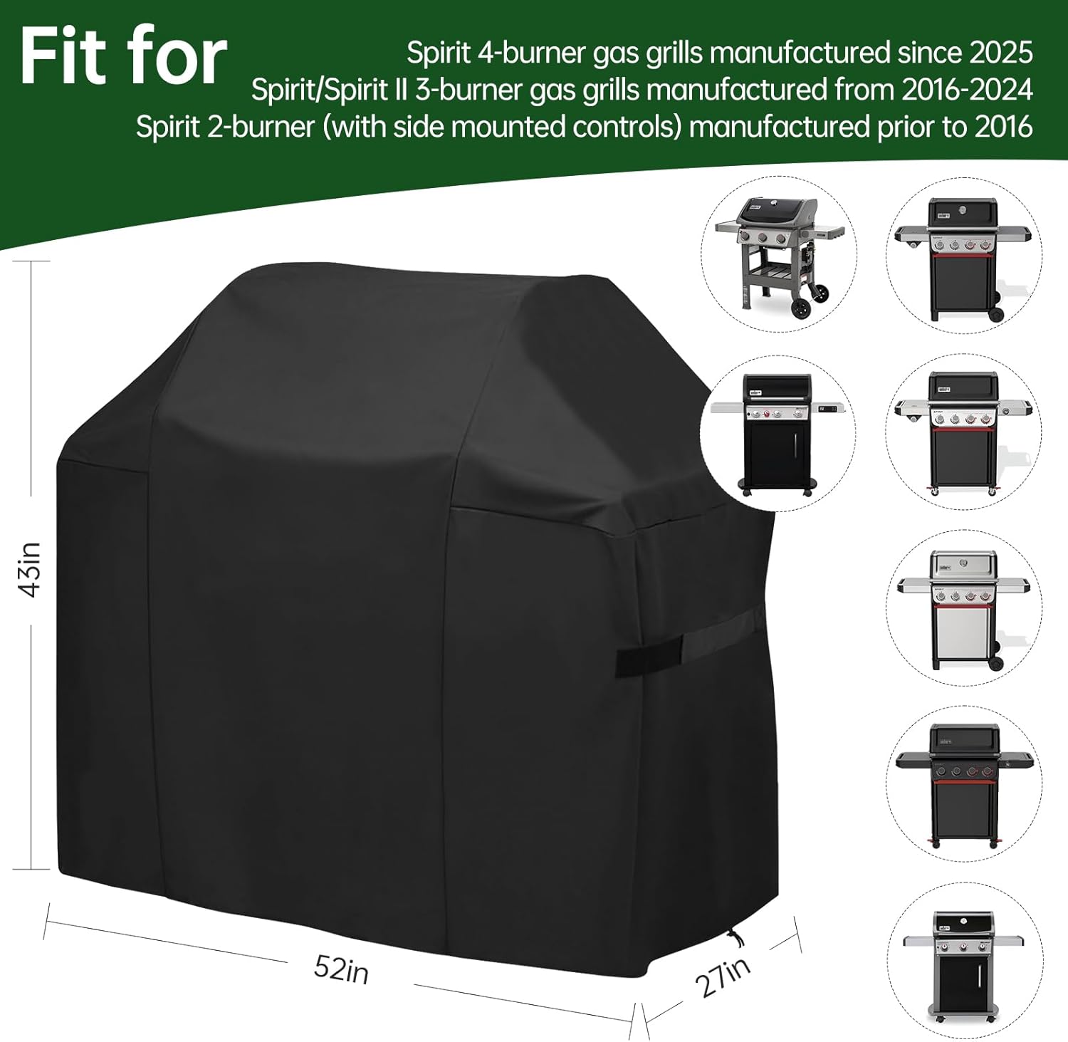 Detalle de 52 Inch Premium Outdoor Grill Cover for Weber Spirit 300/400 Series and More