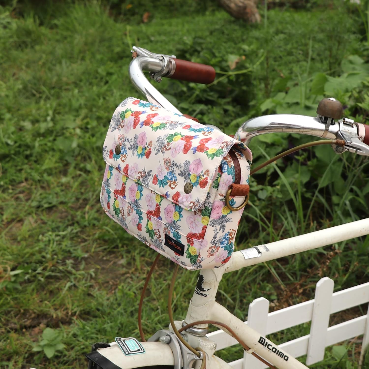 Thumbnail 3 de TOURBN TOURBON wasserdichte Segeltuch-Fahrradtaschen Lenkertasche mit Blumenmuster