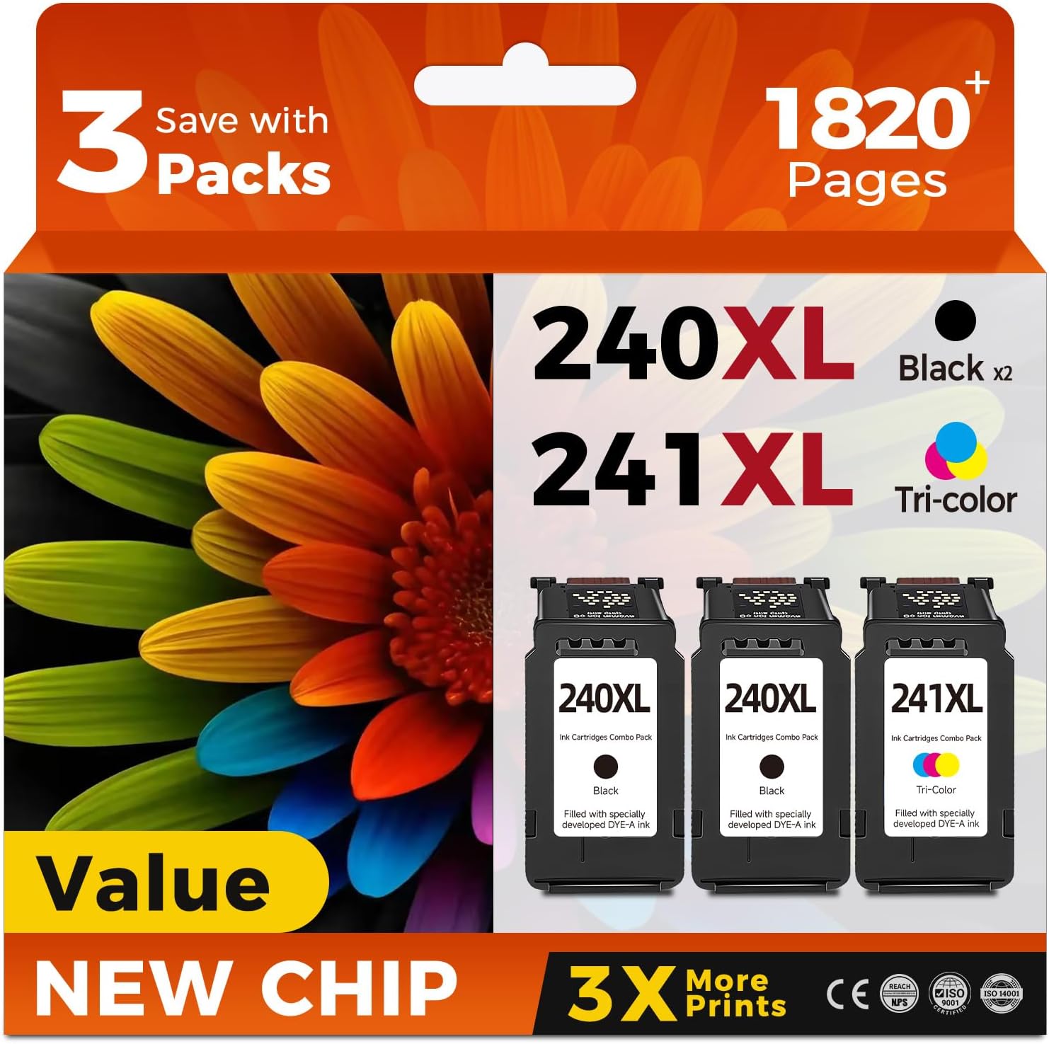 Imagen de PG-240 / CL-241 XL Combo Ink Cartridge (3-Pack) Compatible Replacement for Canon PIXMA MG/TS/MX Printers en OfertitasTOP