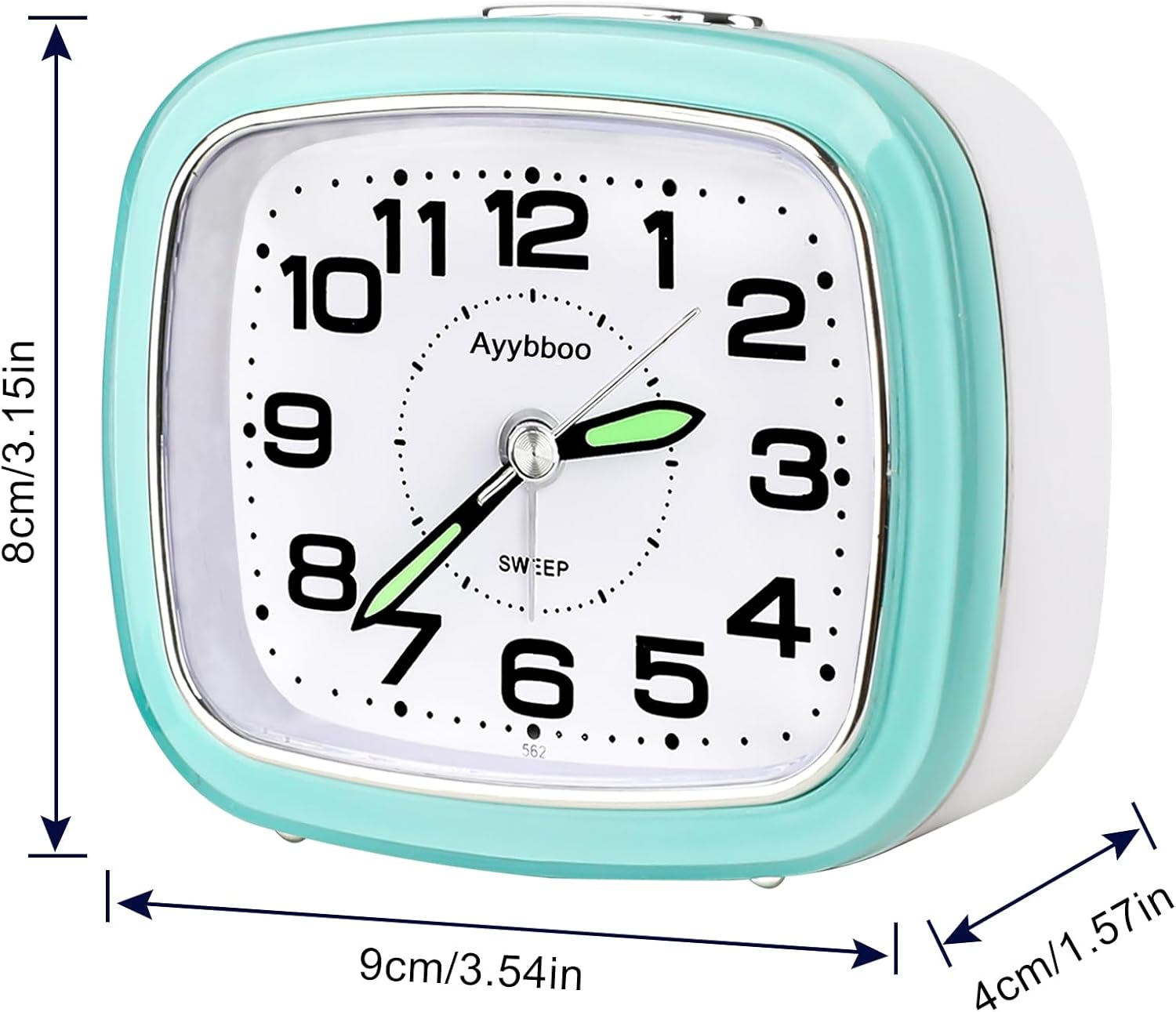 Thumbnail 2 de Ayybboo Alarm Clock Bedside: Silent Analogue Travel Alarm with Night Light and Snooze (Green)