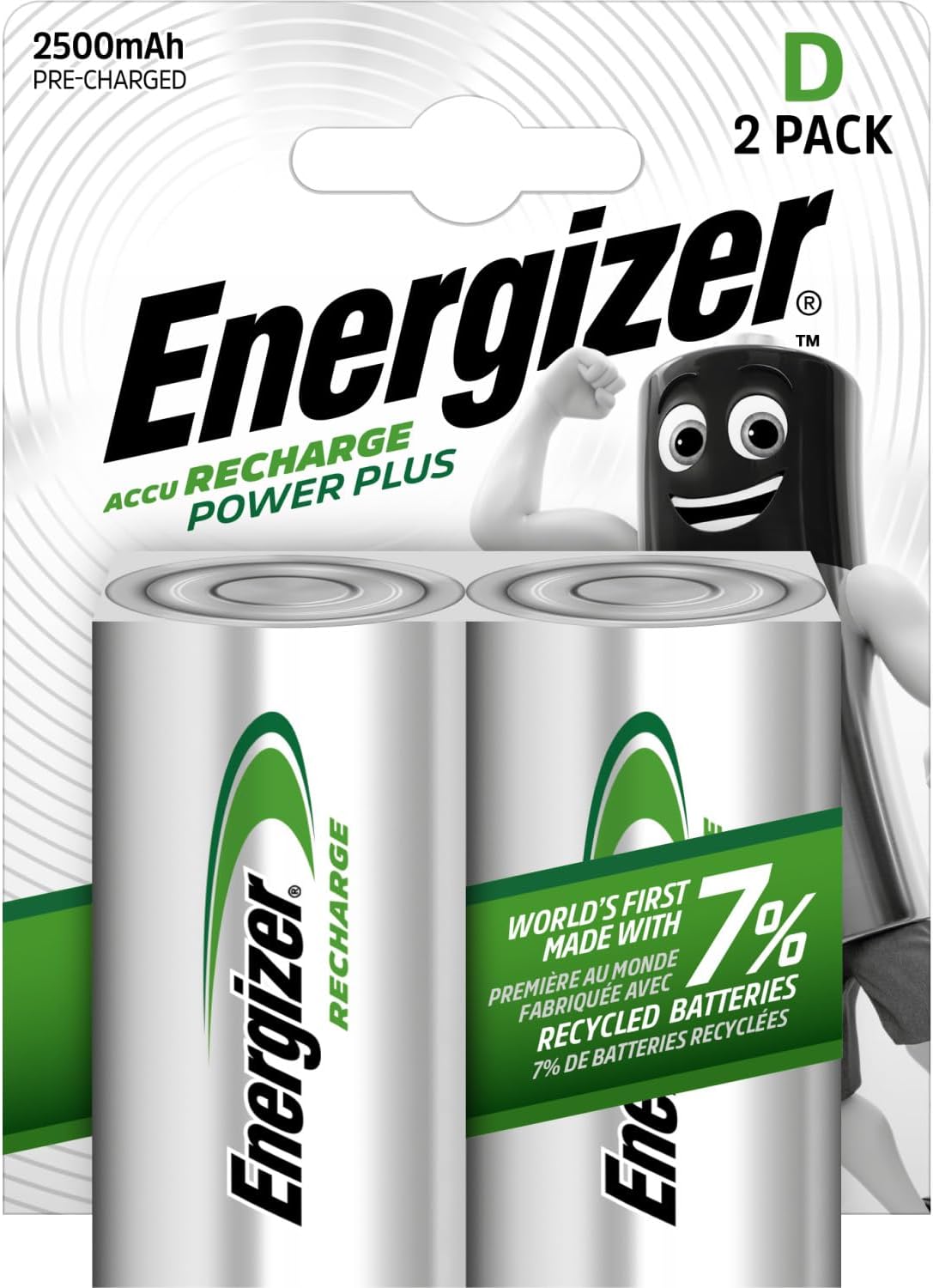 Detalle de Energizer Recharge Power Plus D Batteries (2 Pack) – 2500 mAh NiMH rechargeable