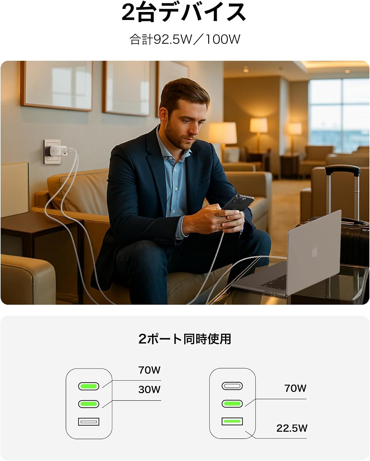 Thumbnail 6 de Belkin BoostCharge Pro GaN 100W 3ポート充電器、USB-C×2・USB-A×1、PD3.1・PPS対応