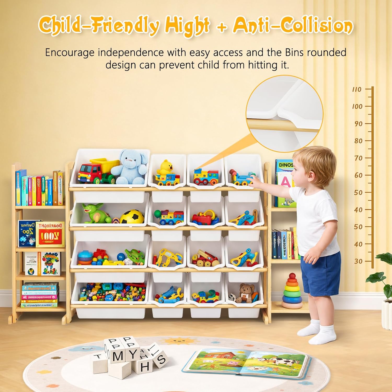 Detalle 2 de Etitlly Kids Toy Storage Organizer with Bookshelf, 16 Bins, 6 Shelves, White
