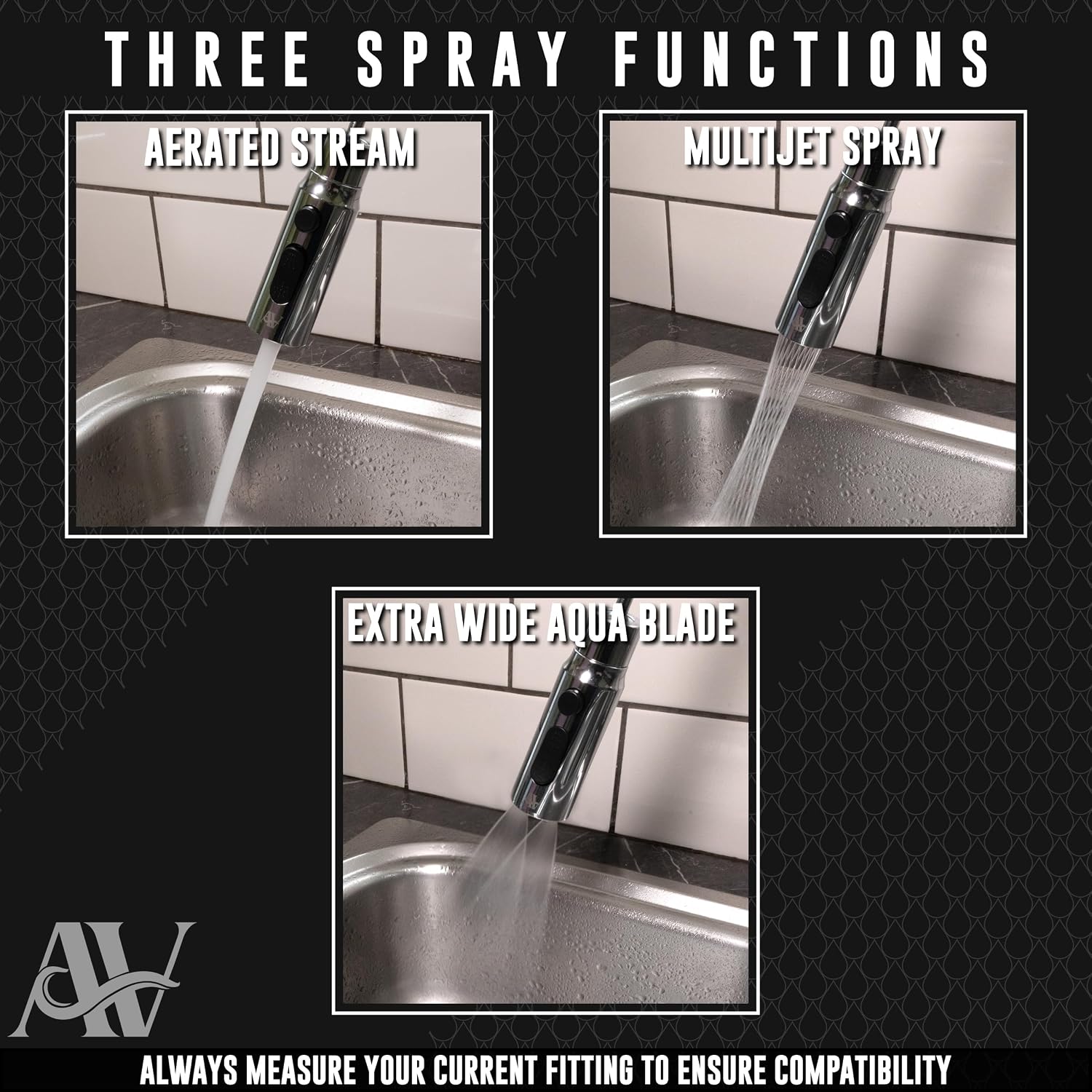 Detalle de AquaVaria UK 3 Function Kitchen Tap Spray Head Attachment (Silver)