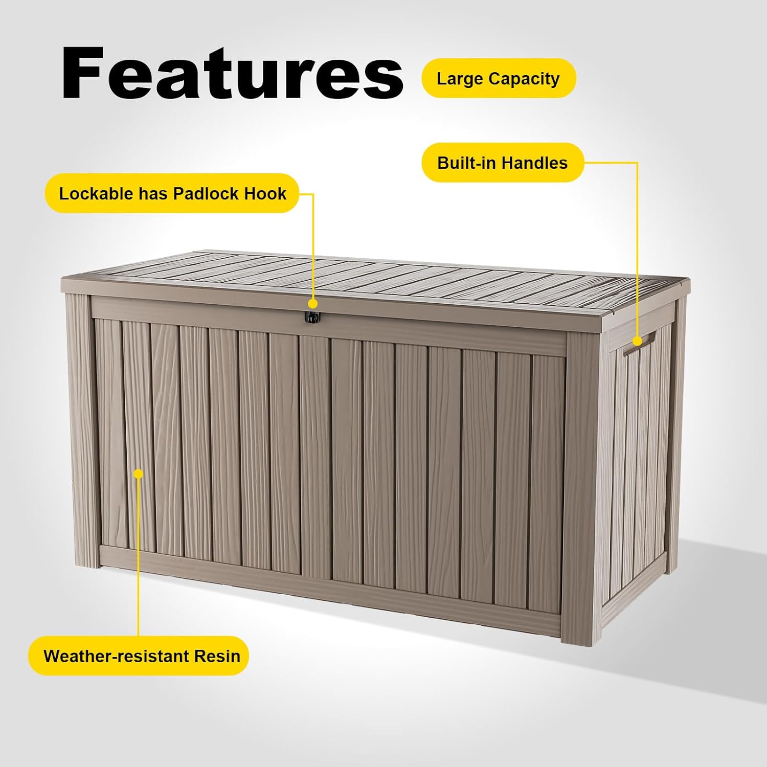 Thumbnail 1 de PatioZen 246 Resin Deck Box, Lockable Gray Outdoor Storage with Hinged Lid