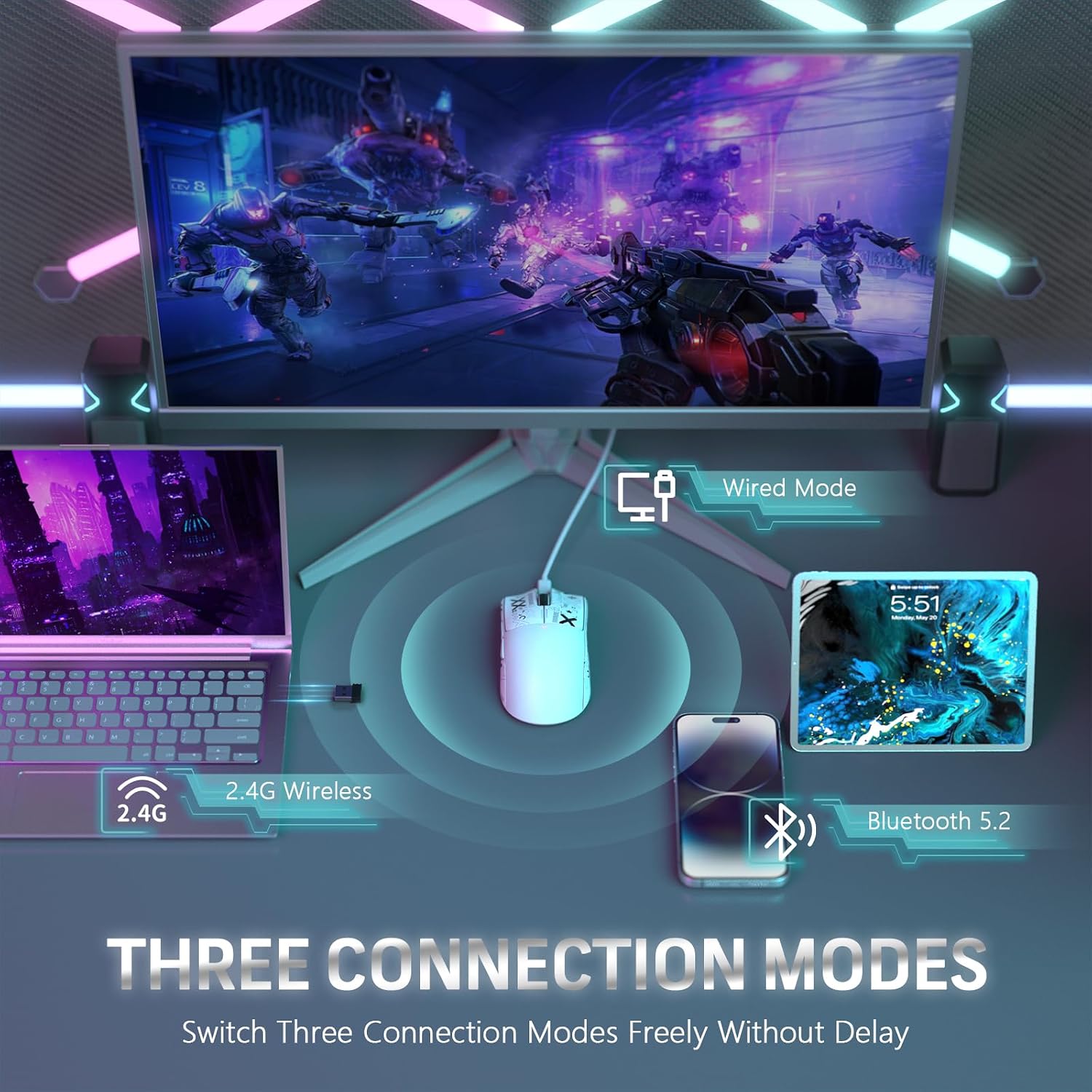 Detalle de LexonElec x Attack Shark X11: Kabellose Gaming-Maus mit RGB, 22K DPI und ultraleichtem 59 g Design