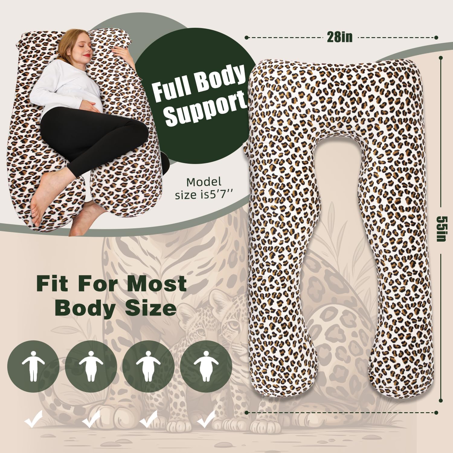 Thumbnail 5 de Chilling Home 55-inch U-shaped pregnancy pillow with washable cover (Leopard Print)