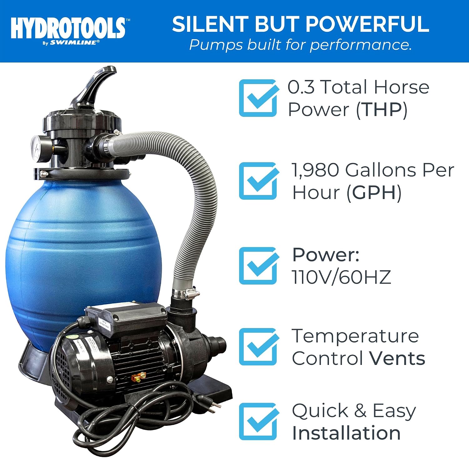 Detalle de SWIMLINE HYDROTOOLS Complete Sand Filter System, 12" Tank for Up to 8,000 Gallons