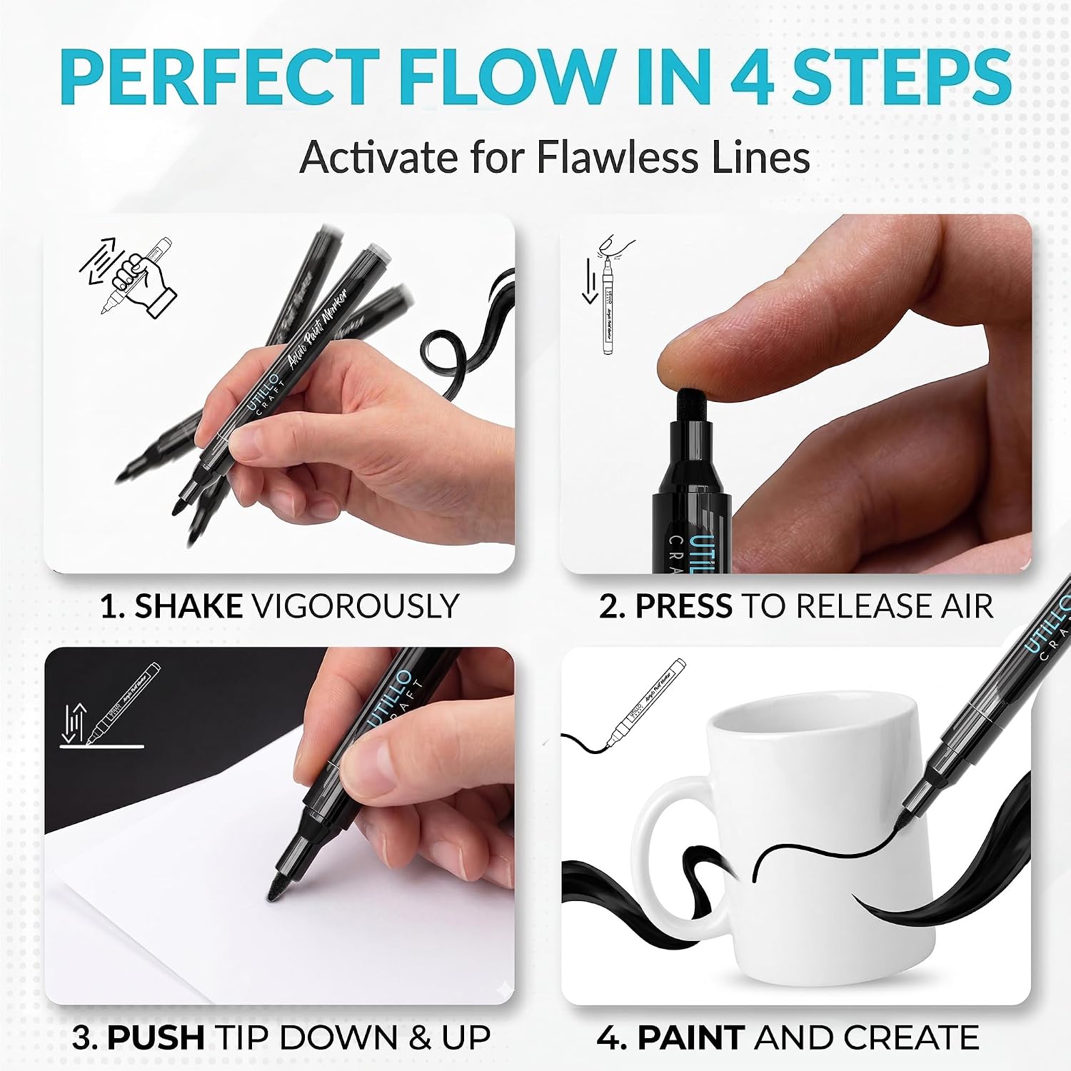 Thumbnail 5 de Utillo Craft Black Paint Pen (8-Pack) Extra Fine 0.7mm – Bold, Permanent Acrylic Markers for Multi-Surface Crafting