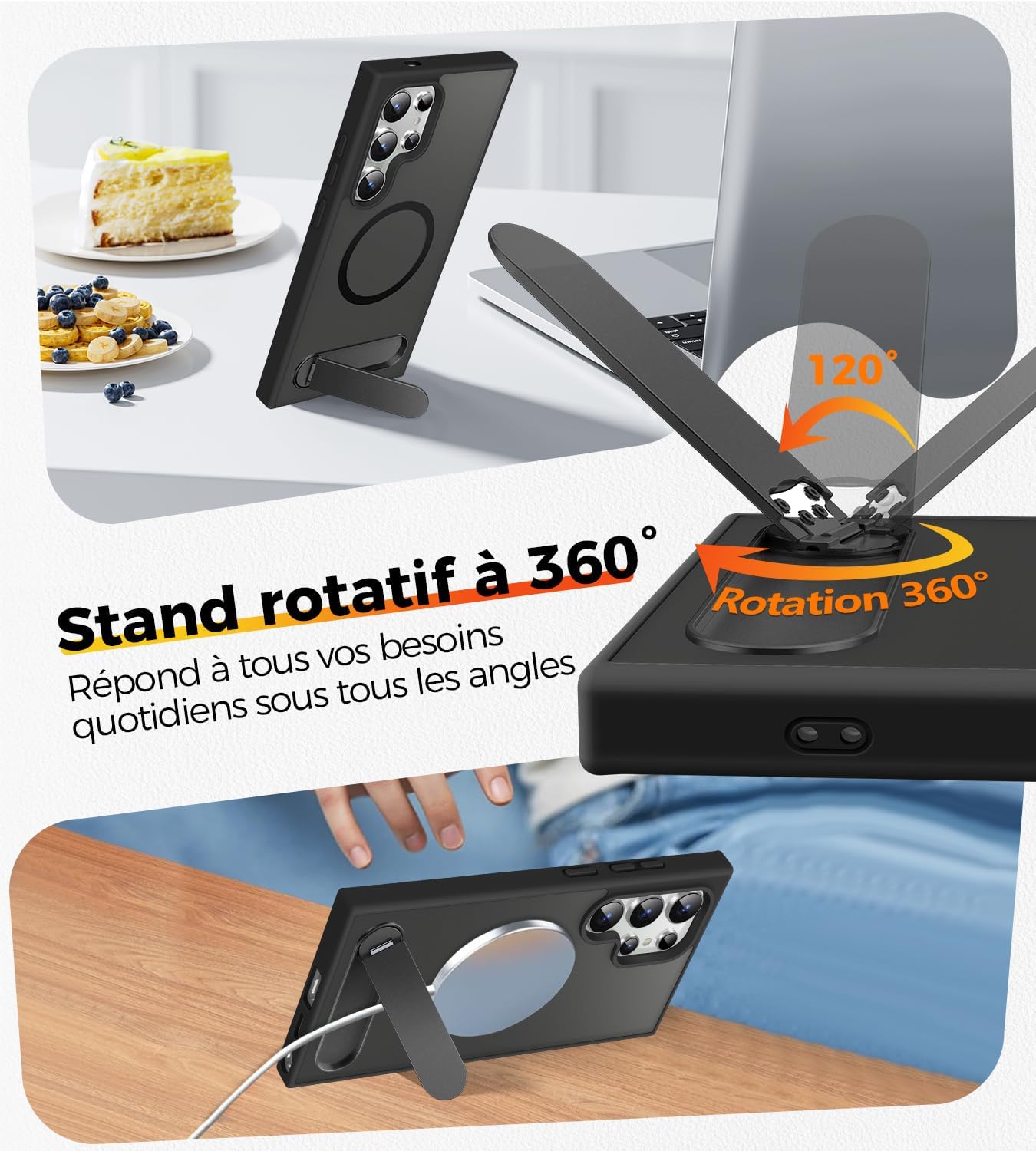 Detalle de New-One Coque Galaxy S25 Ultra avec Support 360° Invisible – Magnétique, MagSafe Compatible et Militaire