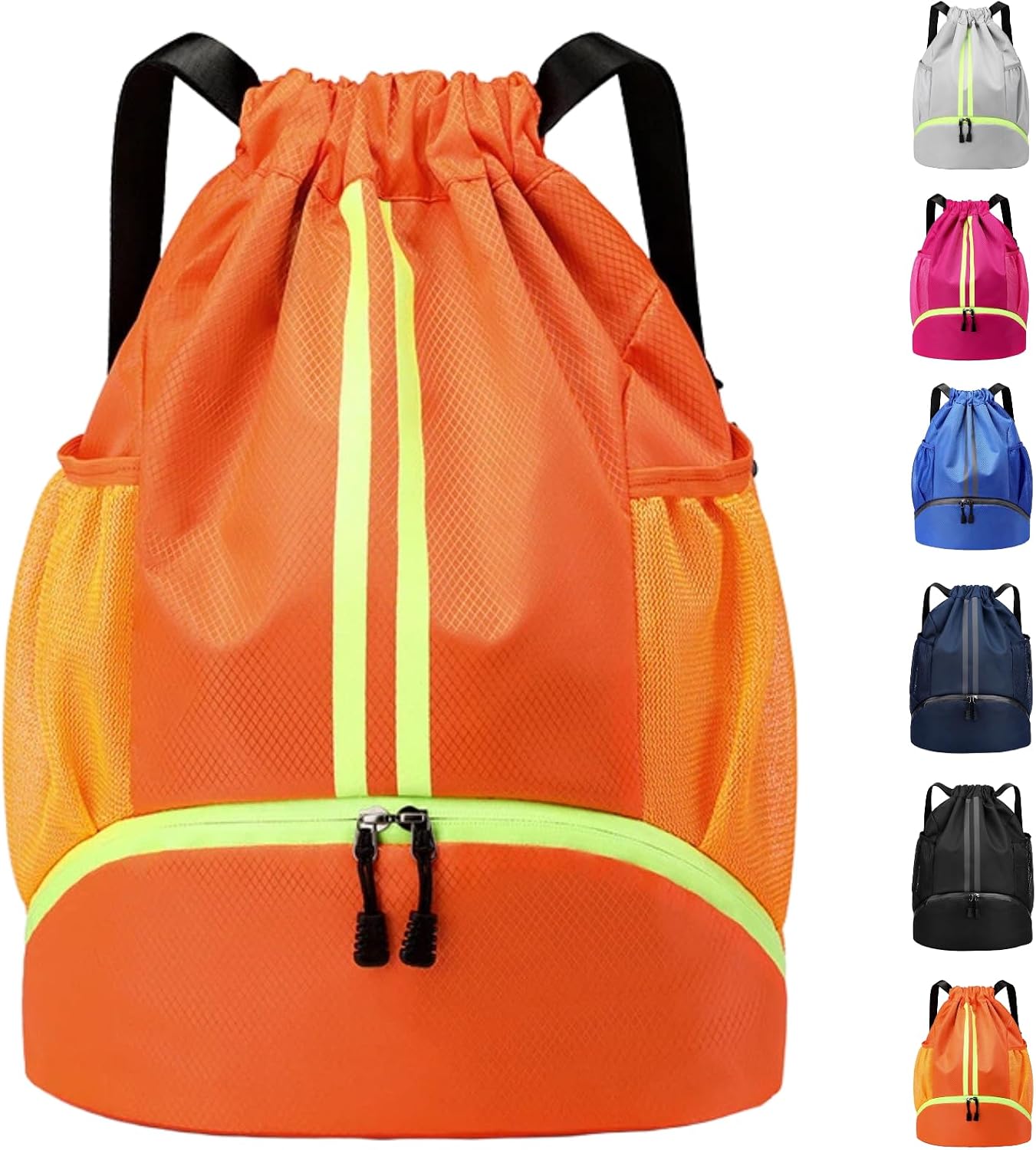 Detalle de Arae Striped Orange Drawstring Gym Backpack with Shoe Compartment