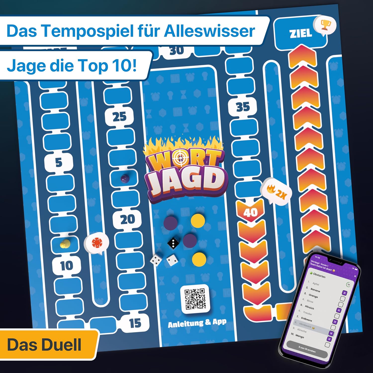 Detalle 2 de Wortjagd – Jage die Top 10: Allgemeinwissen-Quiz für 2–12 Spieler