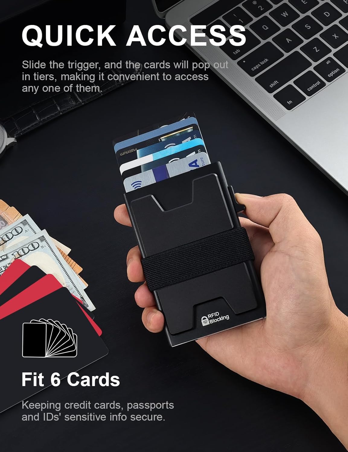 Thumbnail 3 de LXMY Mens Card Holder Wallet with RFID Blocking – Slim, Minimalist Pop-Up Aluminium Design