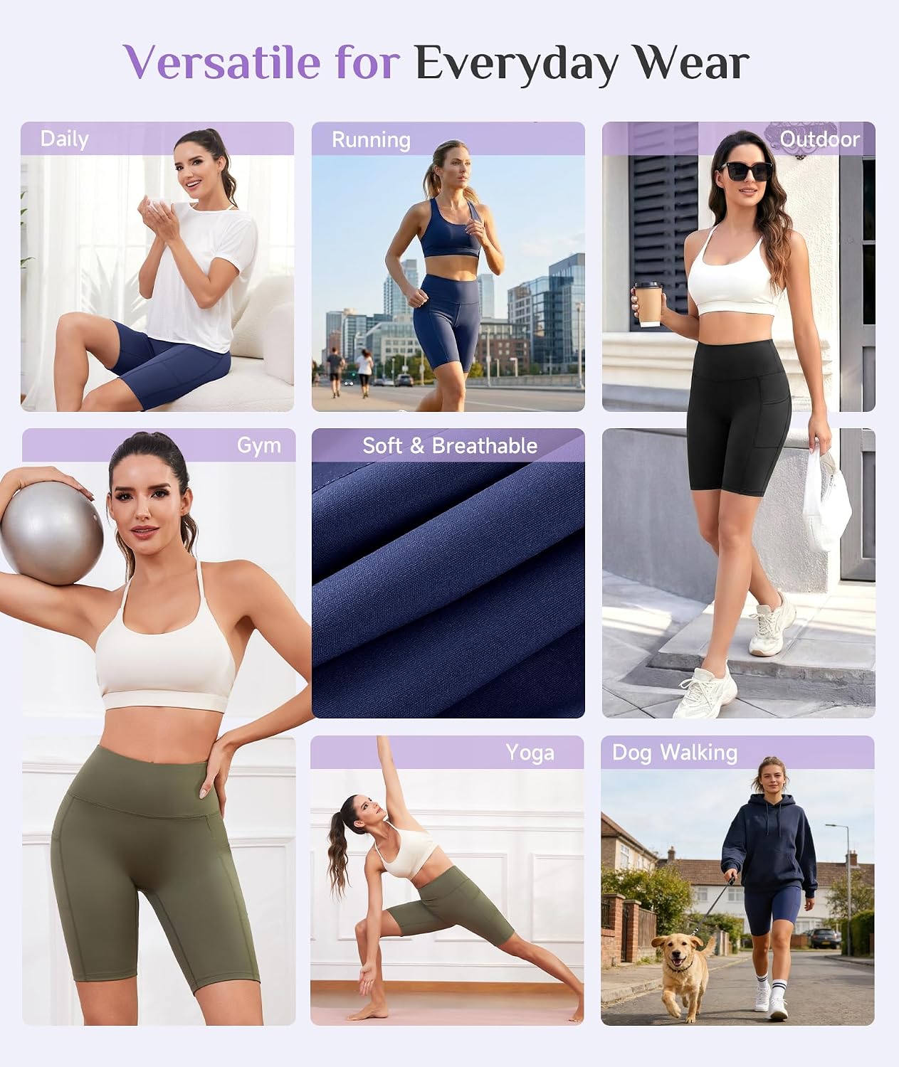 Detalle de YADIFEN High-Waisted Cycling Shorts for Women with Pockets (tummy control gym shorts)