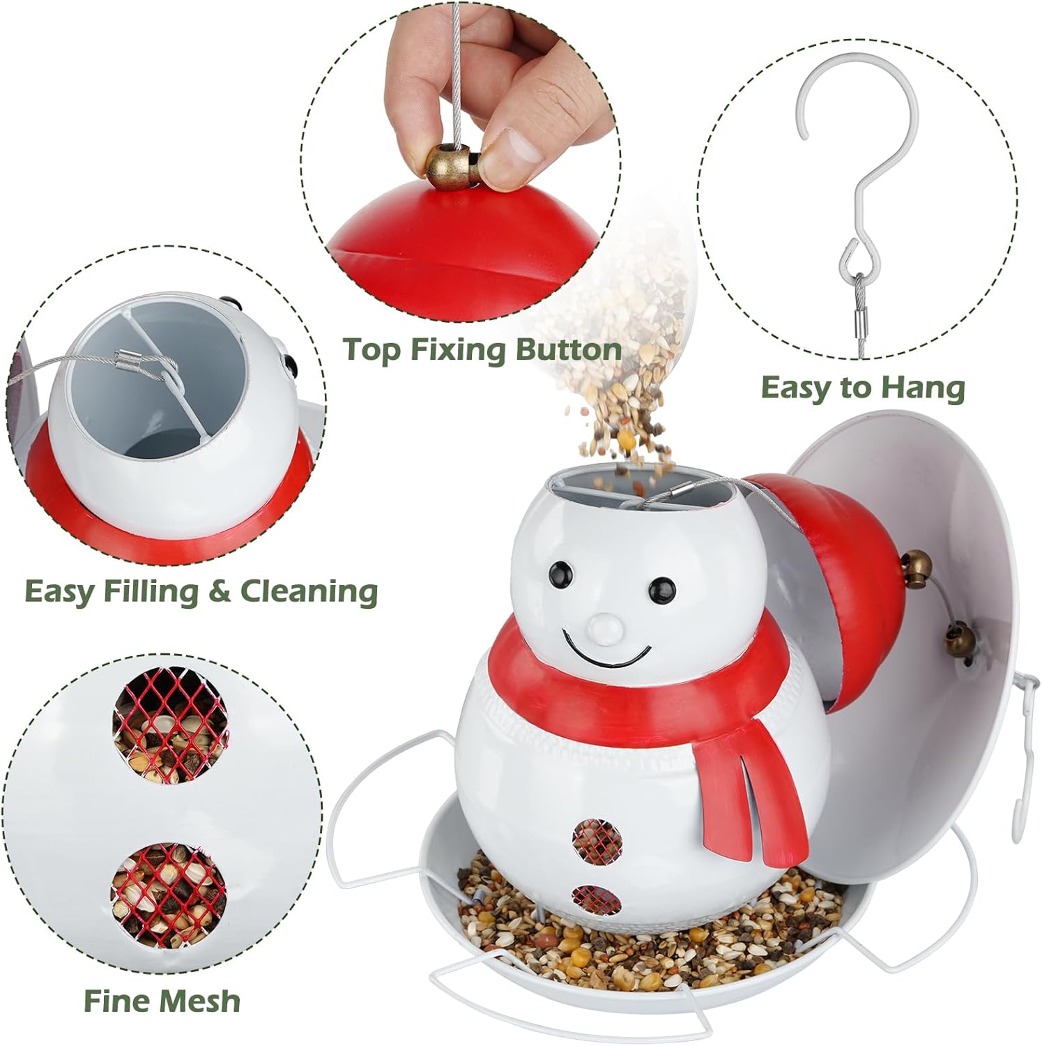 Thumbnail 2 de Bird Feeder for Outdoors: Snowman Metal Seed Feeder for Small Birds