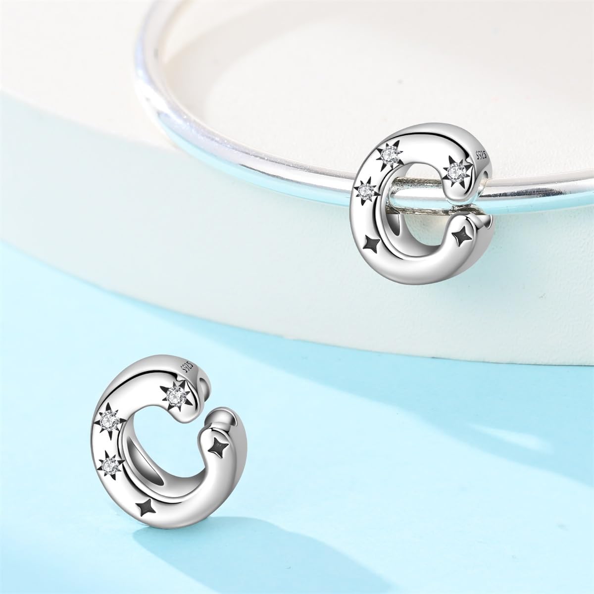 Thumbnail 4 de 925 Sterling Silber Buchstaben-Charms Anhänger für Armbänder (für Pandora-Stil), hypoallergen, mit kubischen Zirkon-Steinen