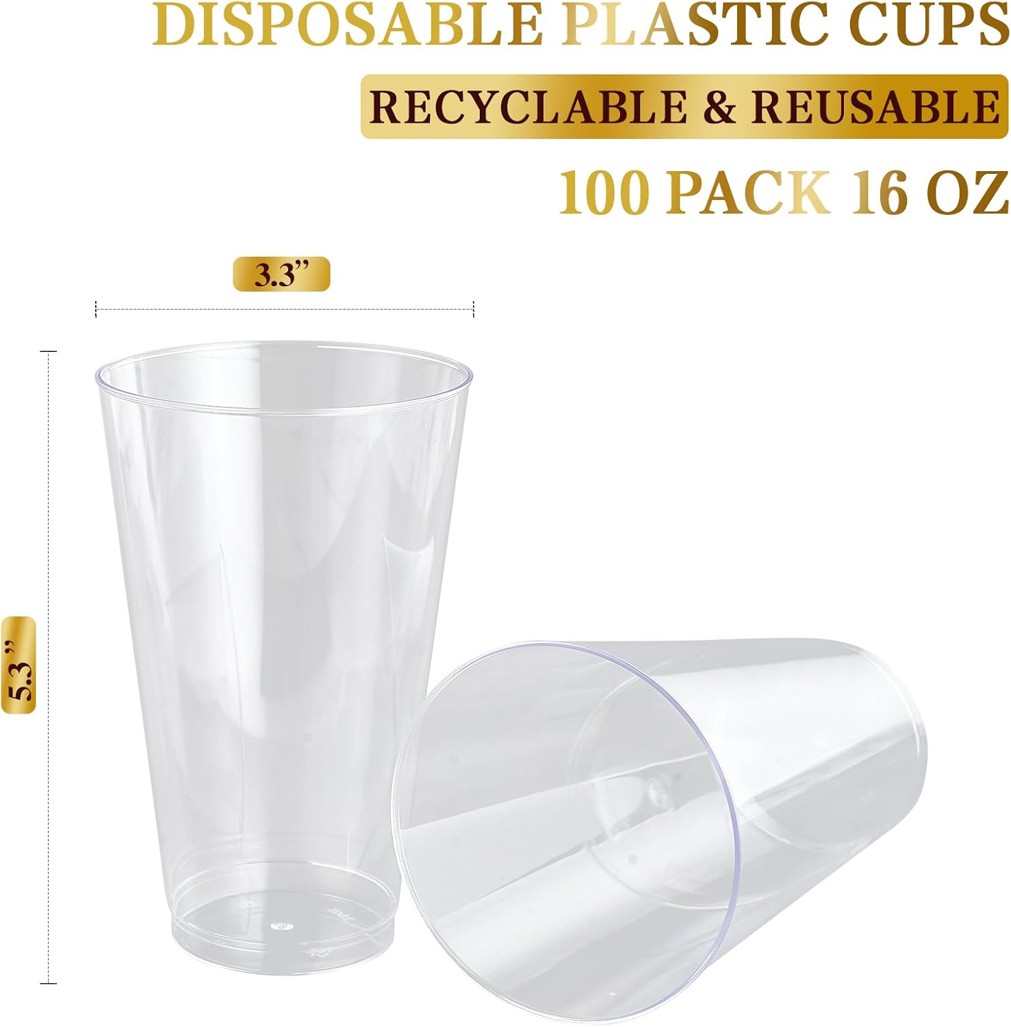 Thumbnail 6 de FOCUSLINE 100 Pack 16 oz Clear Plastic Cups