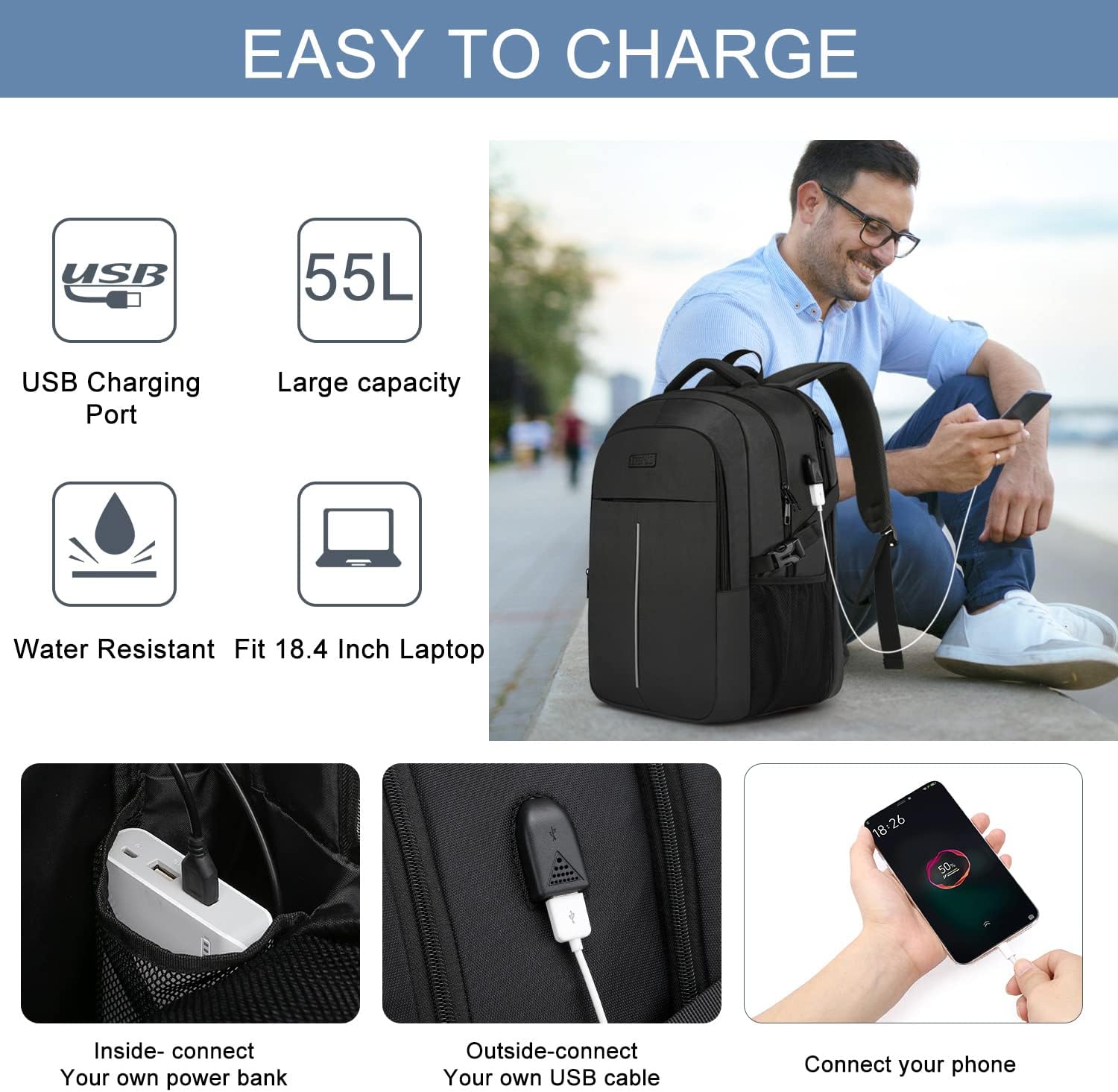 Thumbnail 1 de 55L 18.4 Laptop Backpack for travel work
