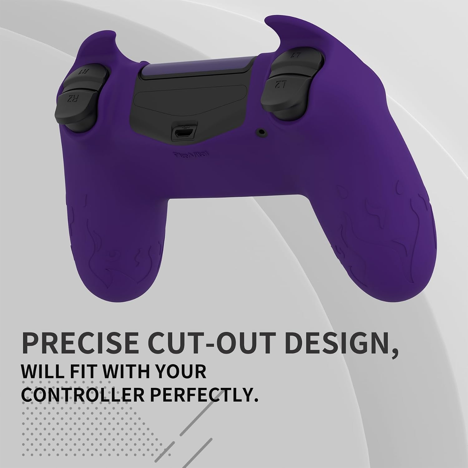 Detalle 2 de PlayVital Protection silicone cover for PS4 controller with joystick cap set (purple demon design)