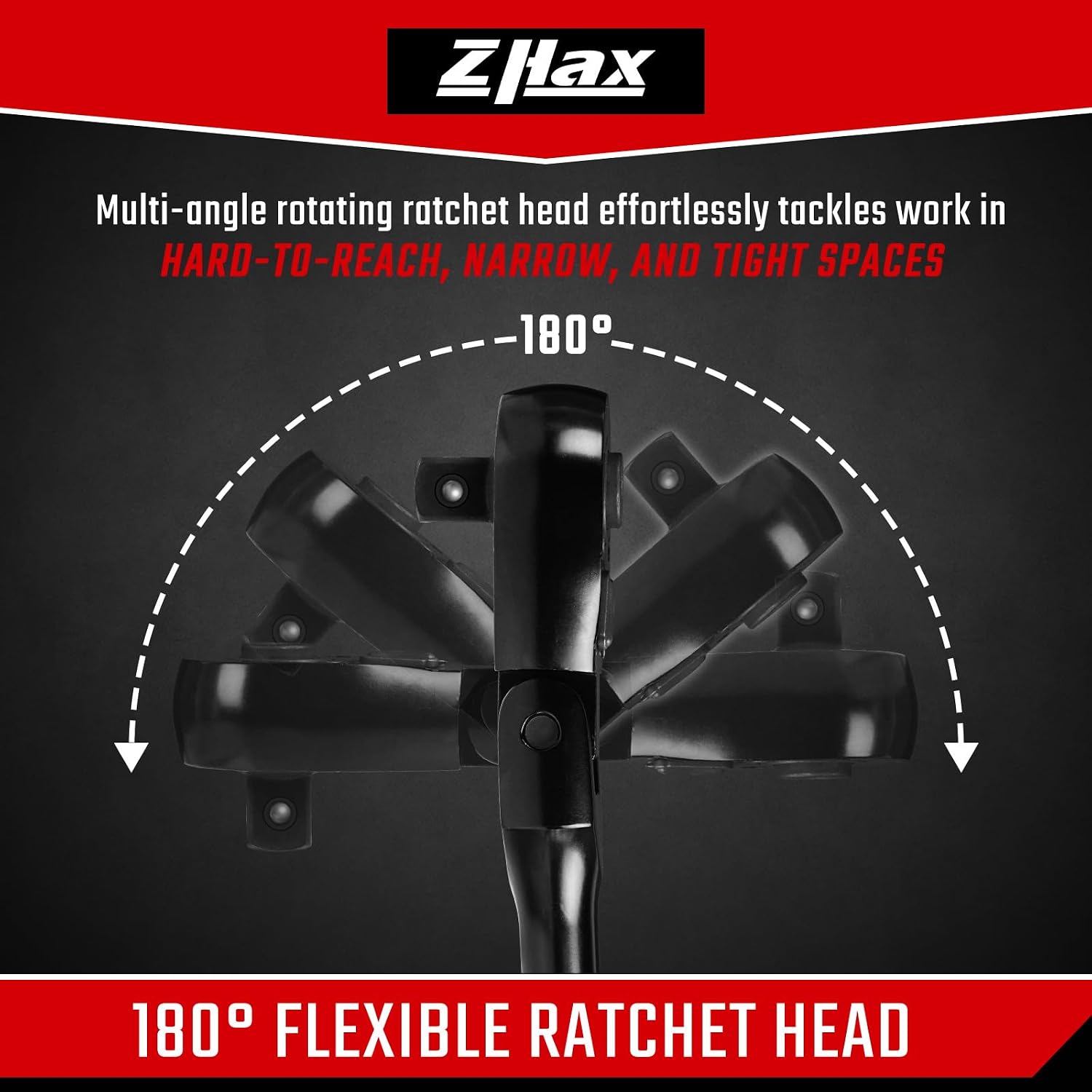 Detalle de zhax 3/8" Drive Flex-Head Ratchet, 90-Tooth, 180° Swivel Head