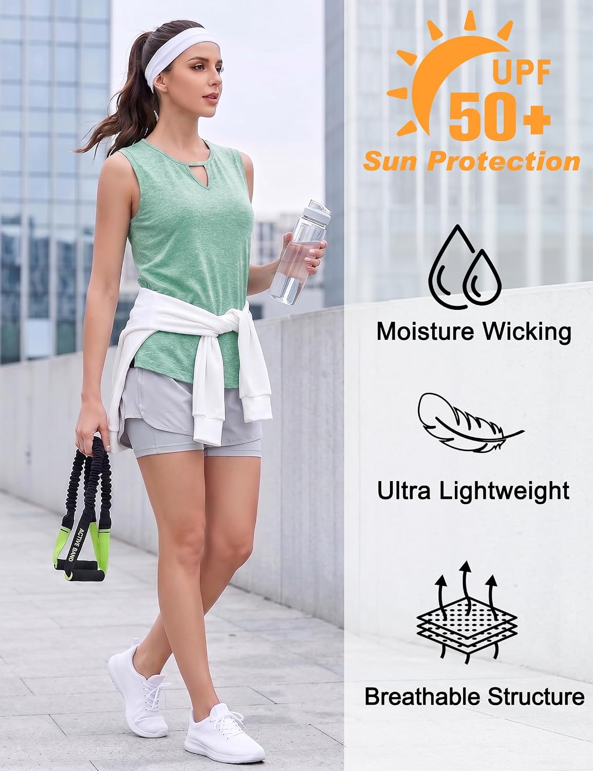 Detalle de Crewhpo Débardeur Sport Femme Fitness – Haut sans manches respirant, mesh dos et séchage rapide (S à XXL)