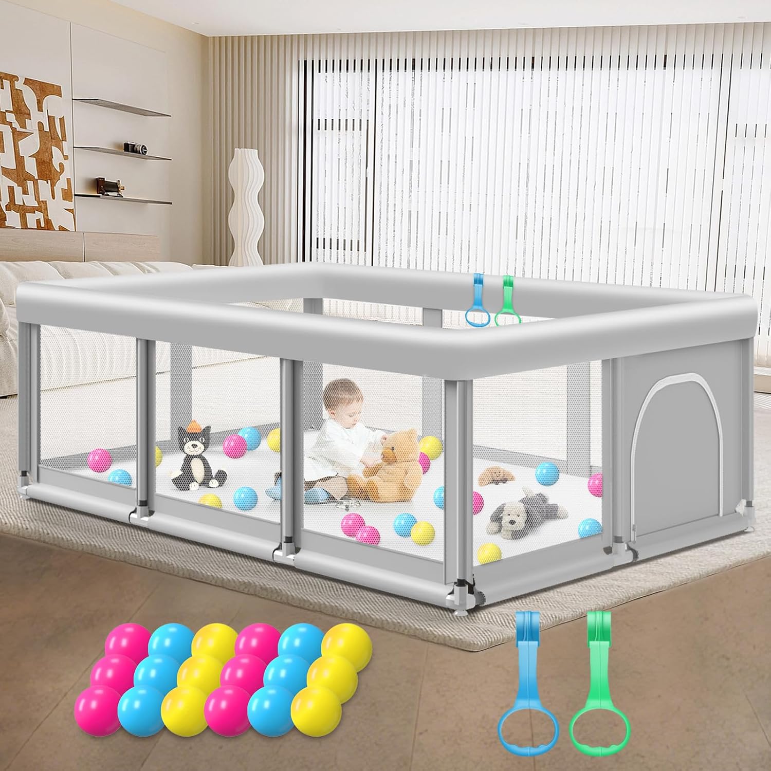 Detalle de Large Baby Playpen for Babies and Toddlers — 74×50 Inches, Indoor & Outdoor Safe Play Yard