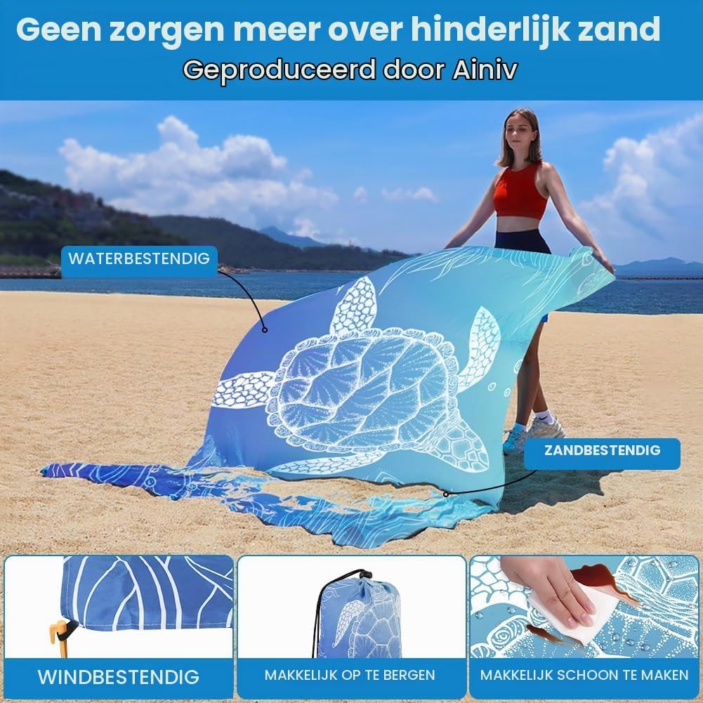 Thumbnail 2 de Ainiv stranddeken 210 x 200 cm, opvouwbaar en met 6 grondpennen