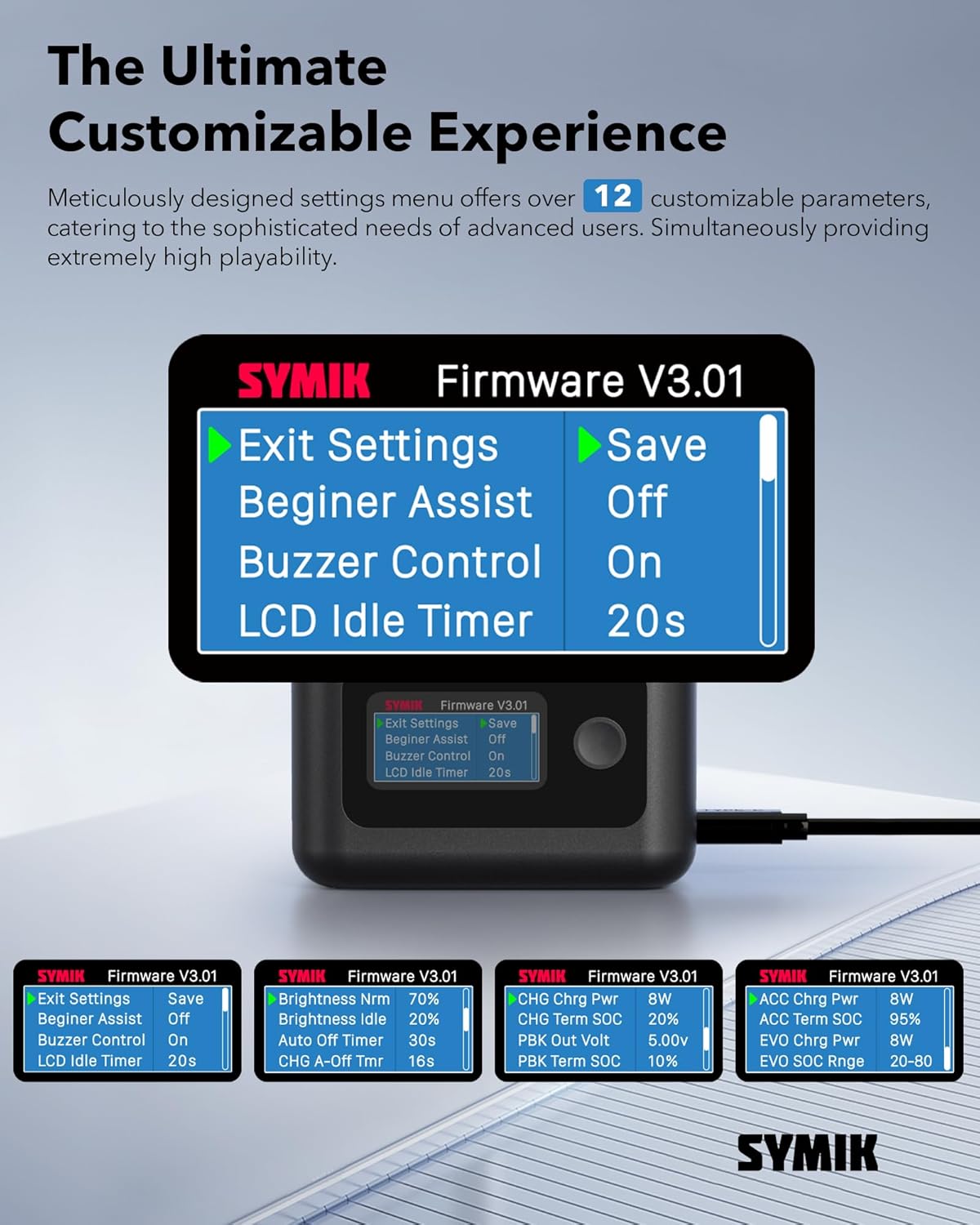 Detalle de SYMIK Battery Charger for Insta360 X5: 27W Dual Channel Fast Charge Case with LCD and Intelligent Features