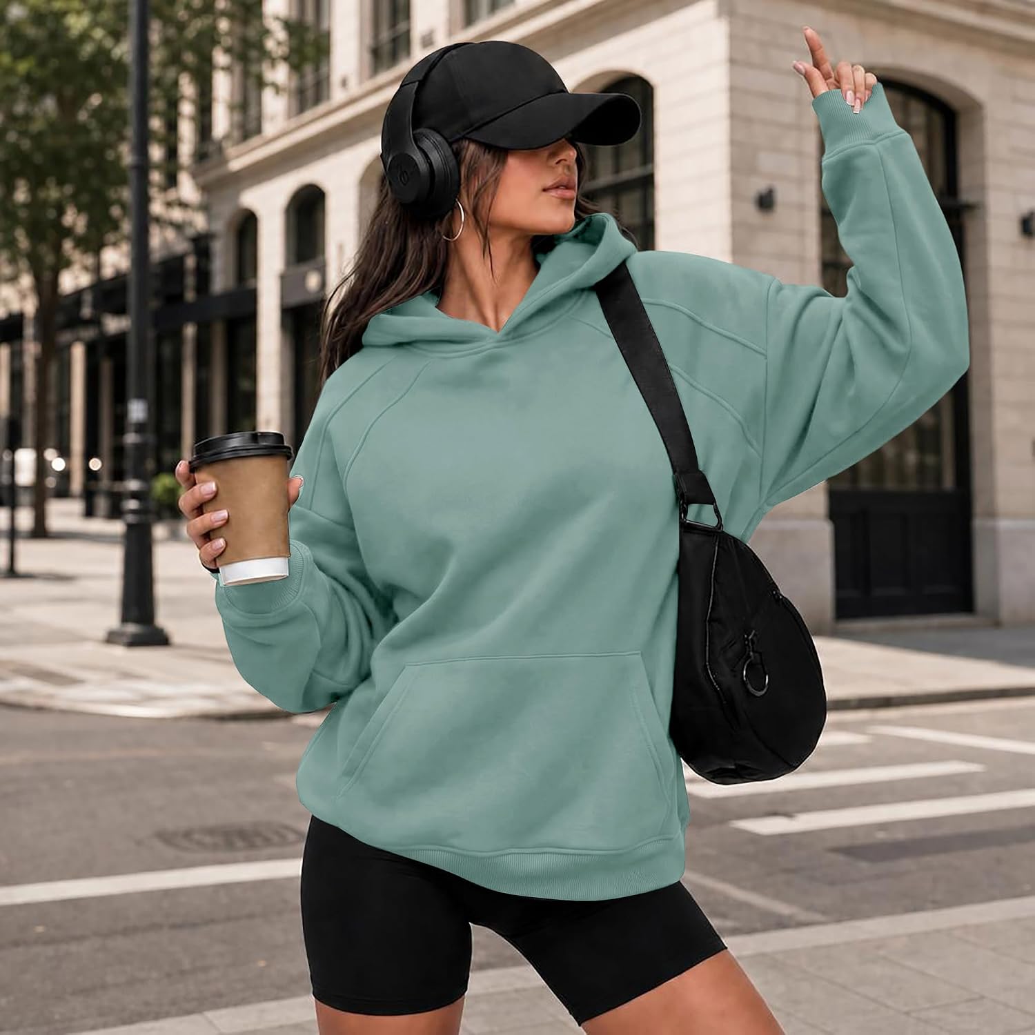 Detalle de onlypuff Women's Oversized Hoodie, Polyester-Cotton Fleece