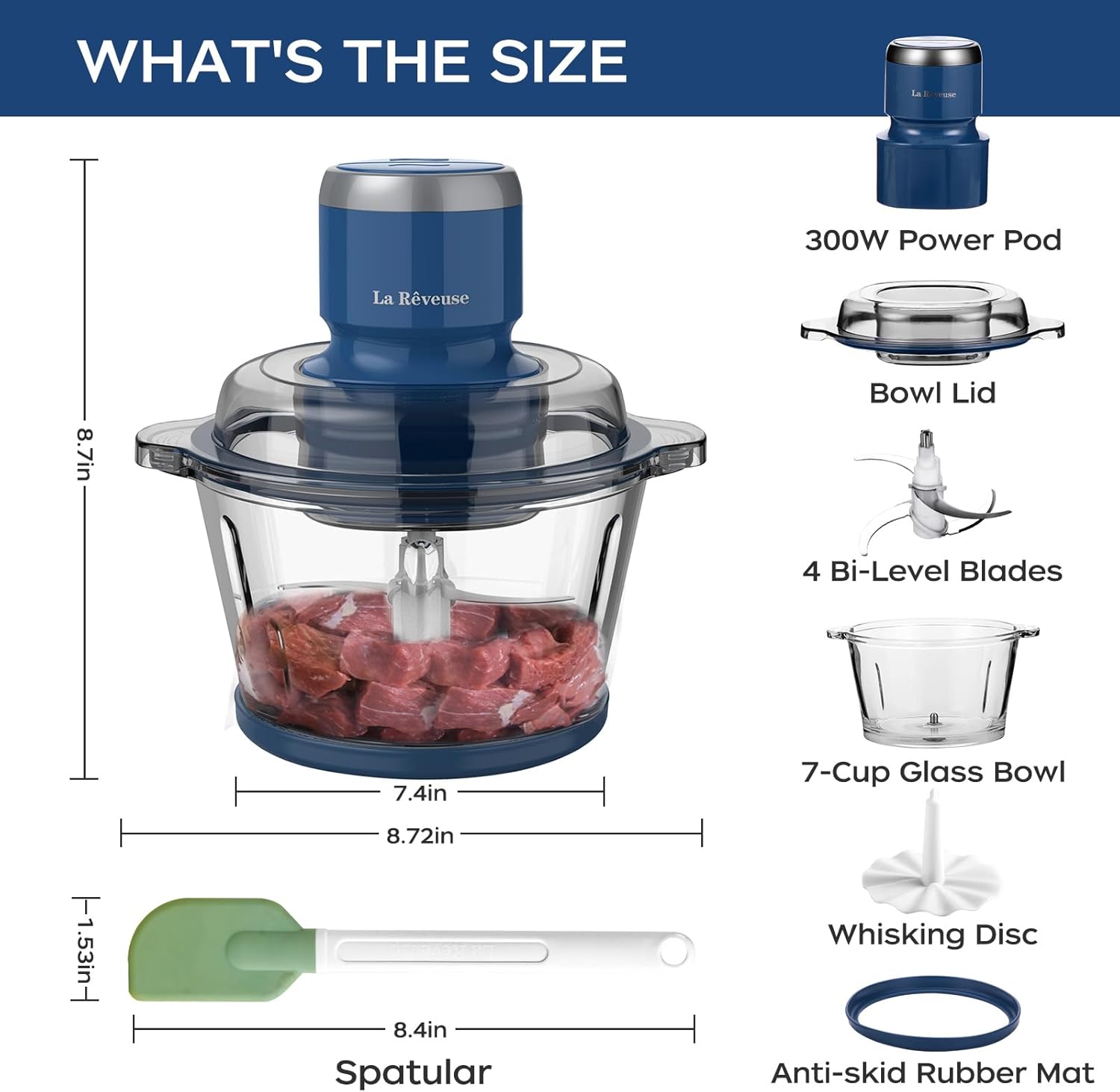Detalle de La Reveuse Food Processor: 7-Cup Glass Bowl, 300W Electric Chopper with 4 Bi-Level Blades