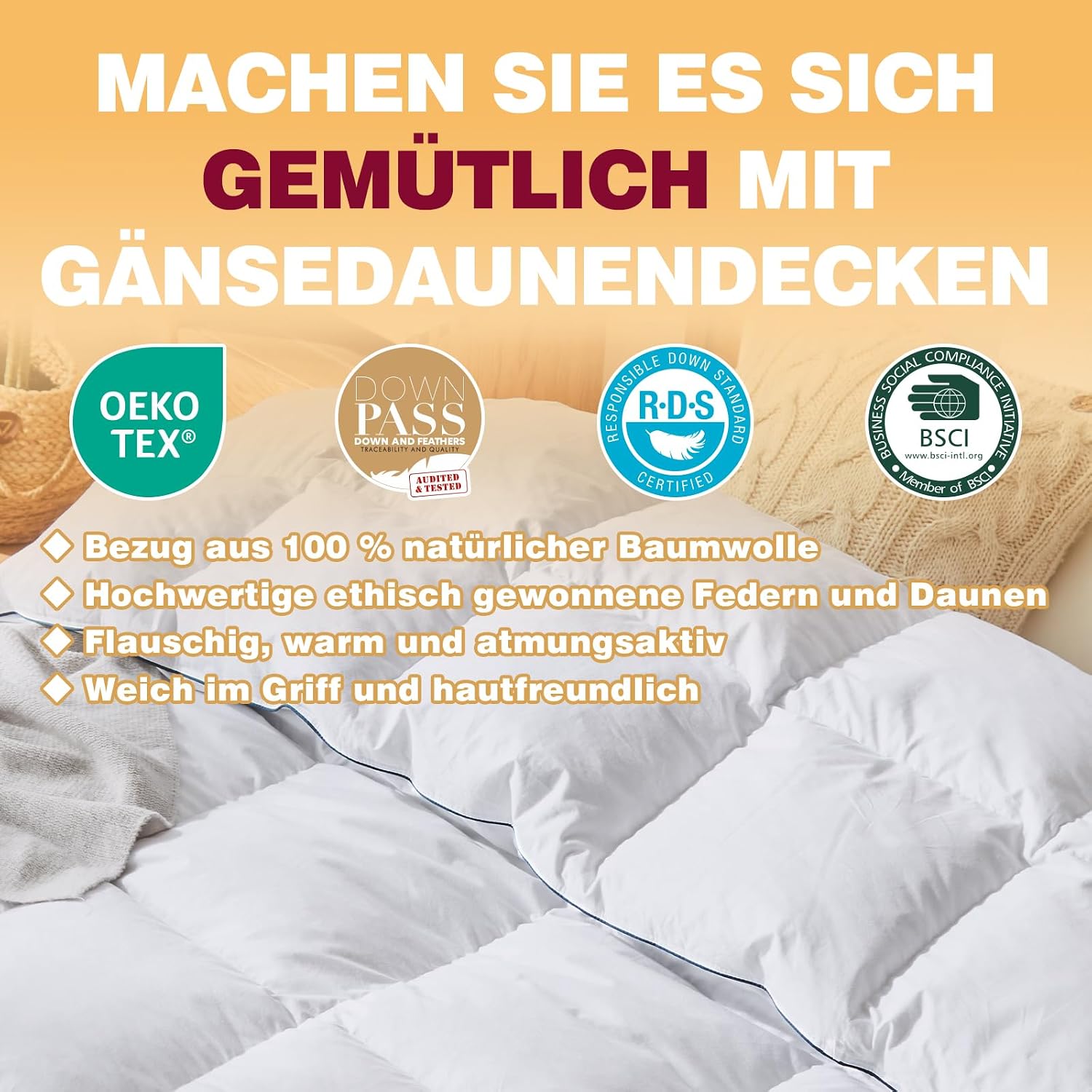 Thumbnail 1 de BedFabtasy Feder- und Daunendecke 200x200 cm (Oeko-Tex, RDS) – Ganzjahresbettdecke für Allergiker