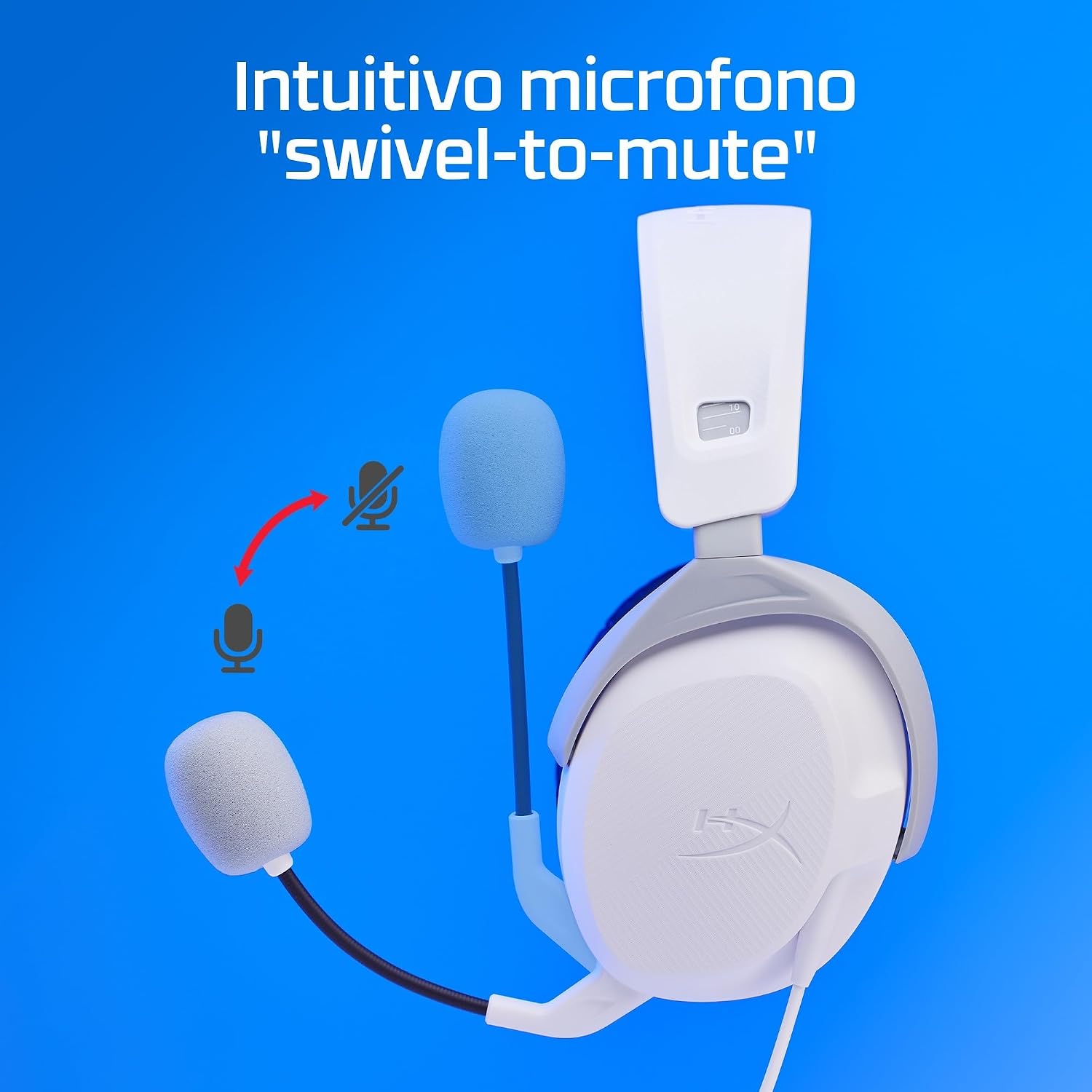 Detalle 2 de HyperX Cloud Stinger II – Cuffie da gaming cablate 3,5 mm con memory foam e microfono swivel-to-mute, bianco