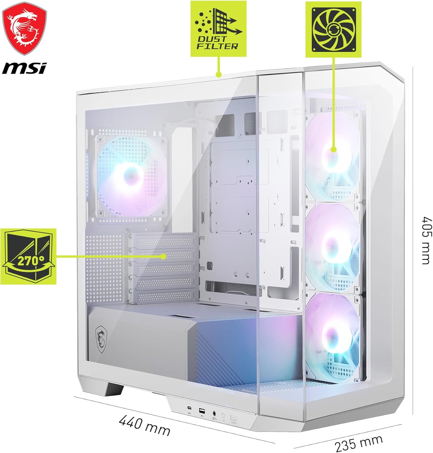 Thumbnail 2 de MSI MAG PANO M100R PZ Micro-ATX PC Case (White)
