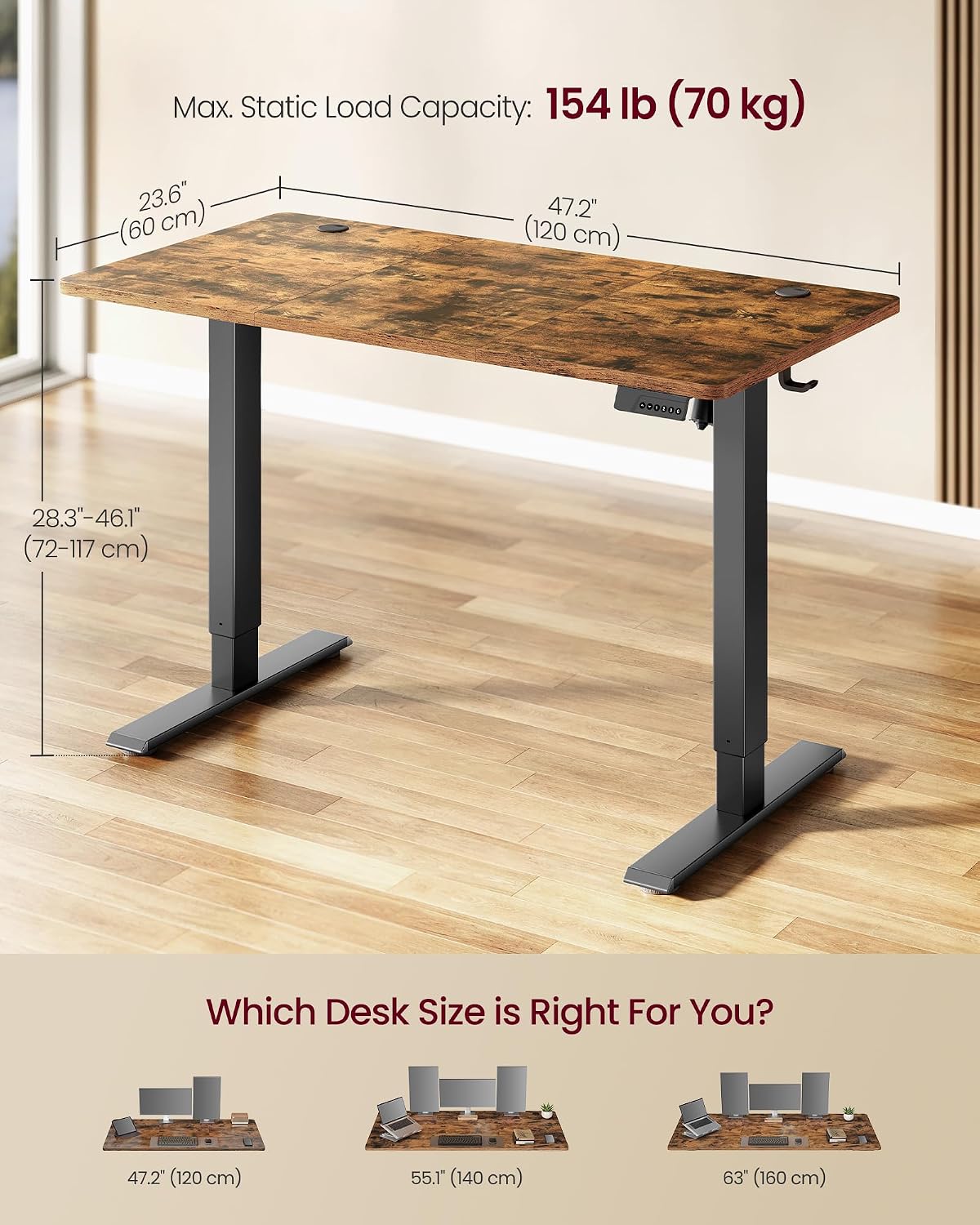 Detalle de VASAGLE Electric Standing Desk, 48 x 24 Inches