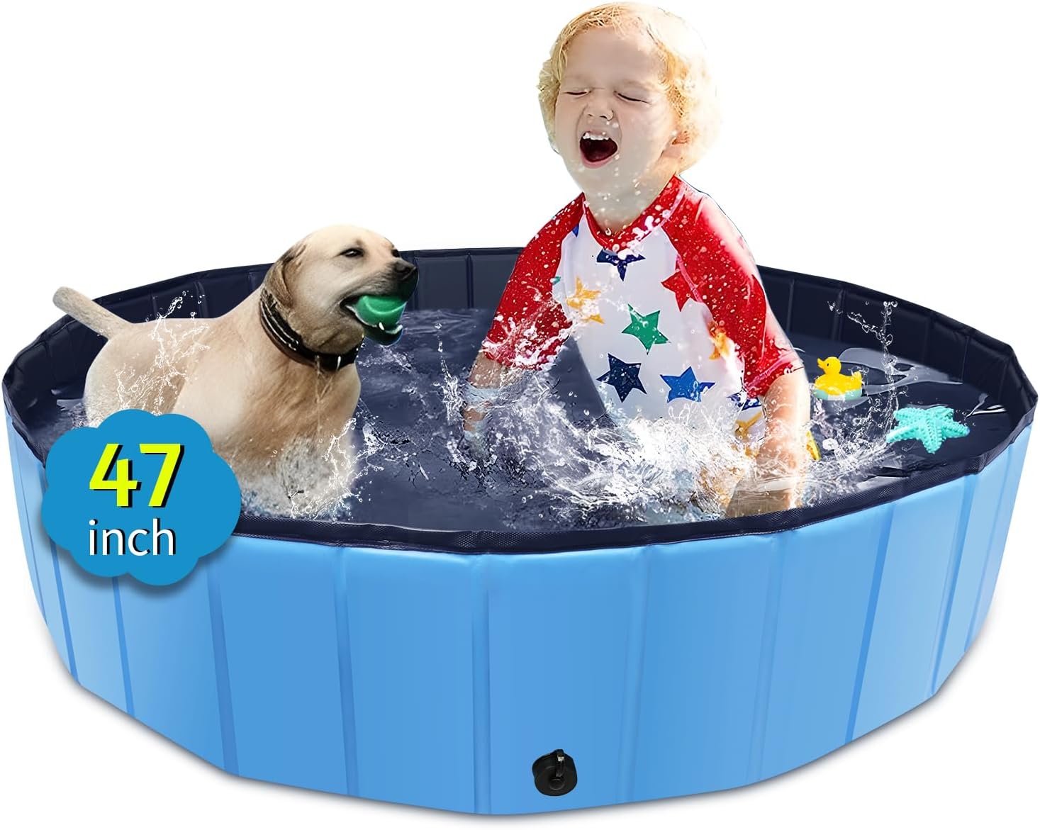 CACSPS Foldable Dog Pool 47" x 12" with Hard Plastic, Non-Slip Outdoor Pet Bath Tub