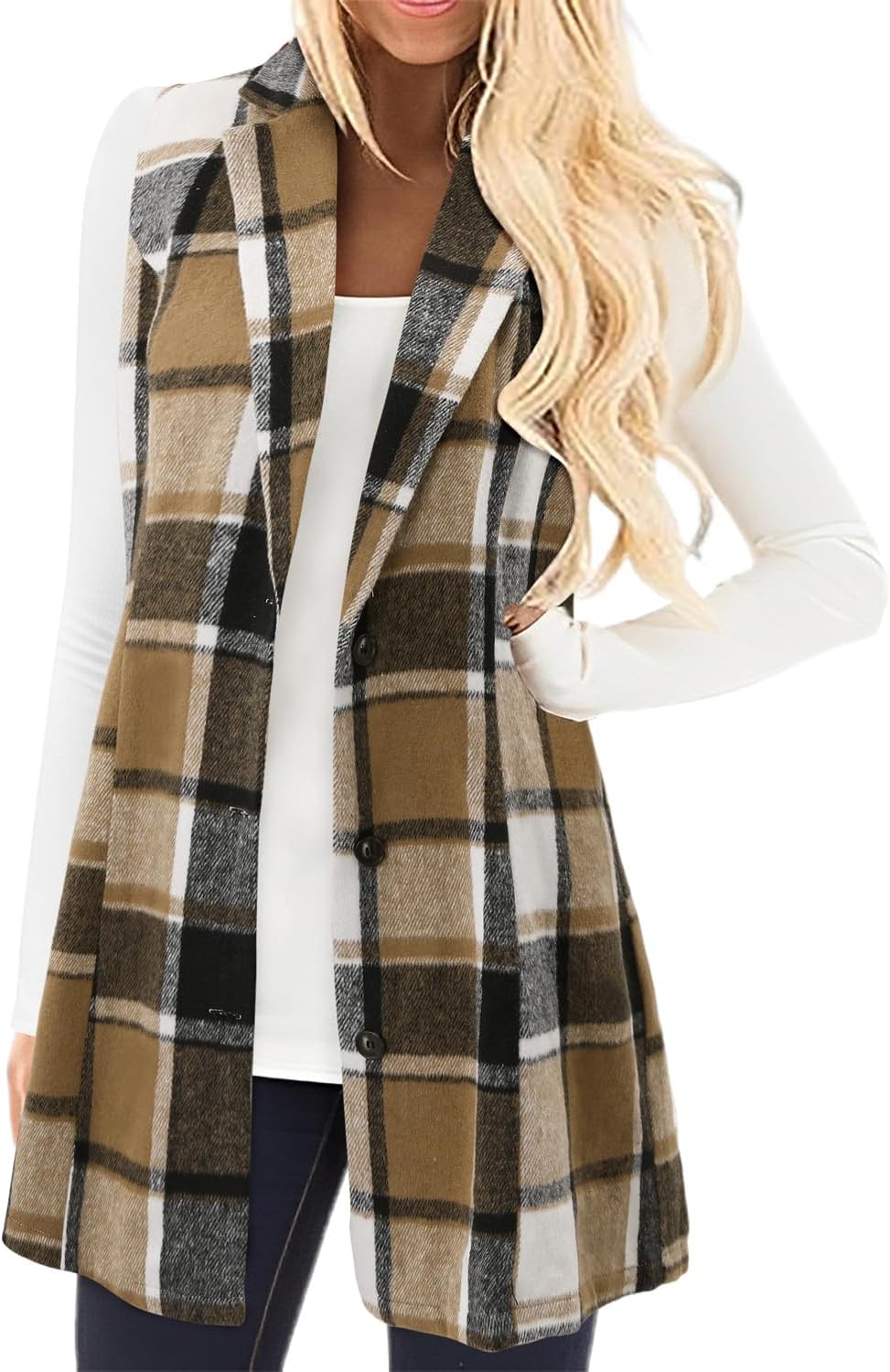 Detalle de BETTE BOUTIK Plaid Flannel Vest for Women, Lightweight Lined Sleeveless Layer