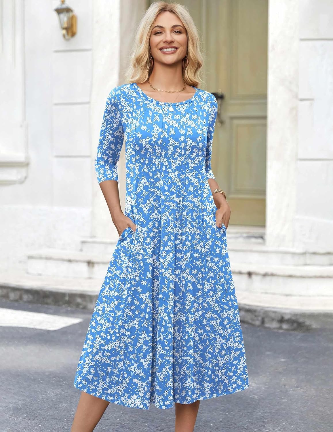 Thumbnail 3 de HOTOUCH Women’s 3/4 Sleeve A-Line & Flare Midi Dress with Swing Hem