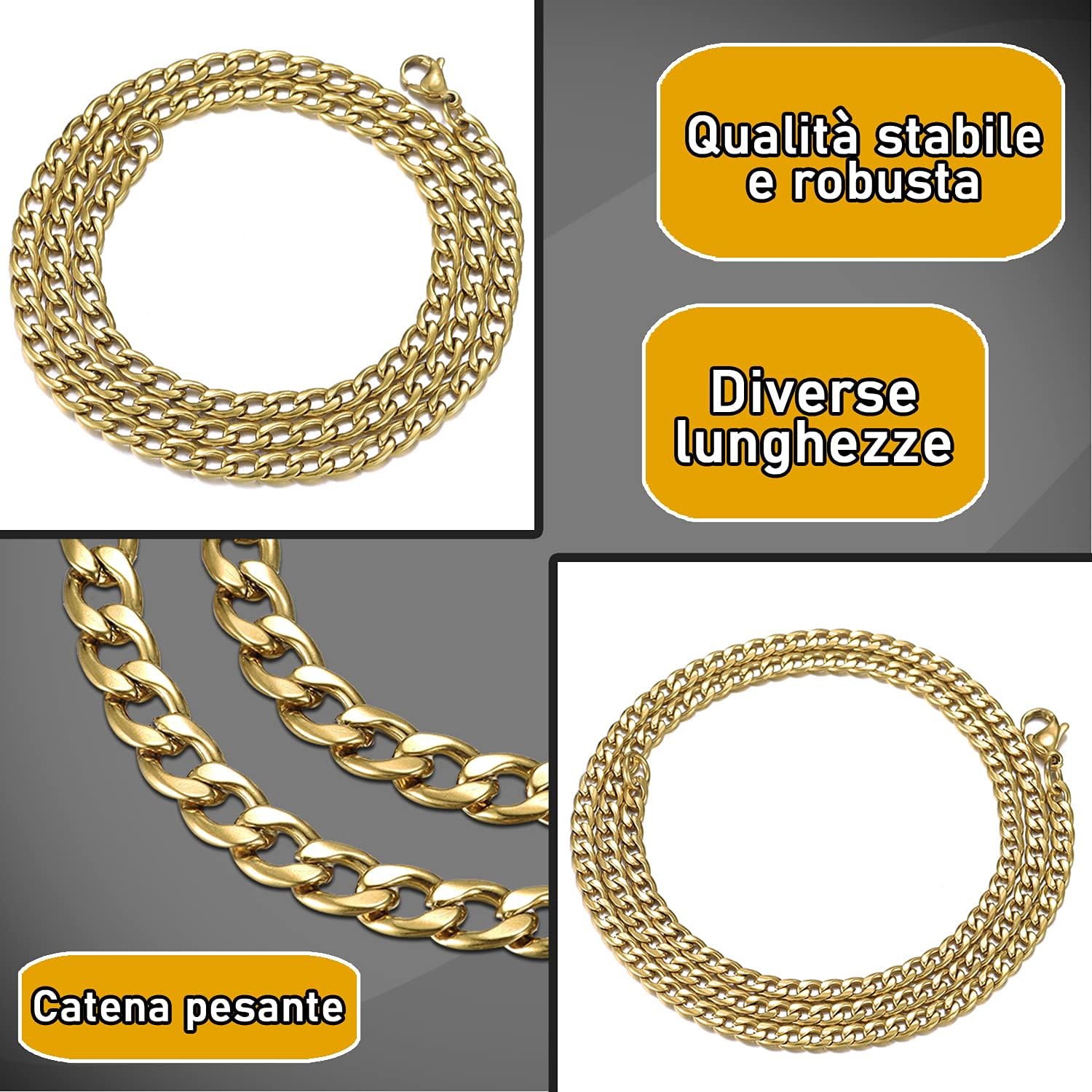 Thumbnail 6 de DonDon Collana Uomo Acciaio Inox 316L oro 50 cm