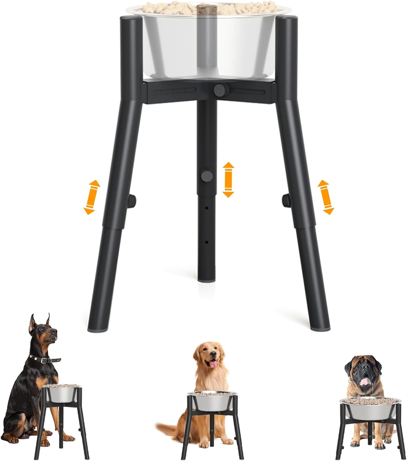 Thumbnail 6 de SHAINFUN 大型犬用グレーメタル食器スタンド 幅・高さ調節対応 7~10.6インチの食器用