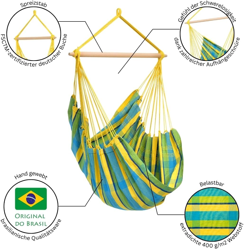 Detalle 2 de AMAZONAS Brasil Lemon AZ-2030240 – fotel wiszący 160 × 130 cm z bawełny z recyklingu