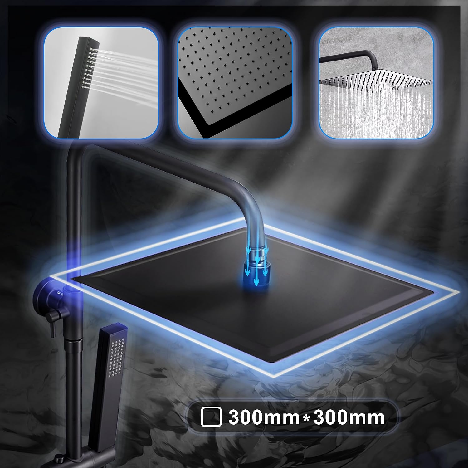 Detalle de JOHO XXL Regendusche 30x30 cm Duschset