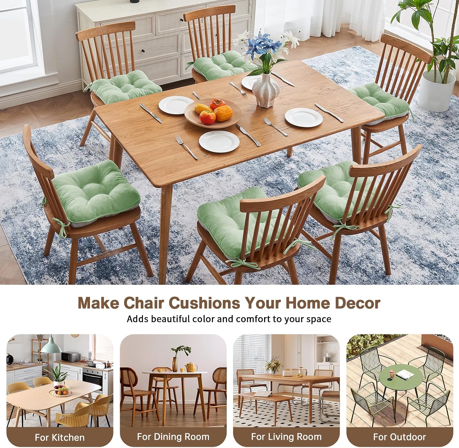 Thumbnail 6 de BETU Chair Cushions for Dining Chairs (Set of 6) – 15.5 x 15.5 x 3.5 in, Green